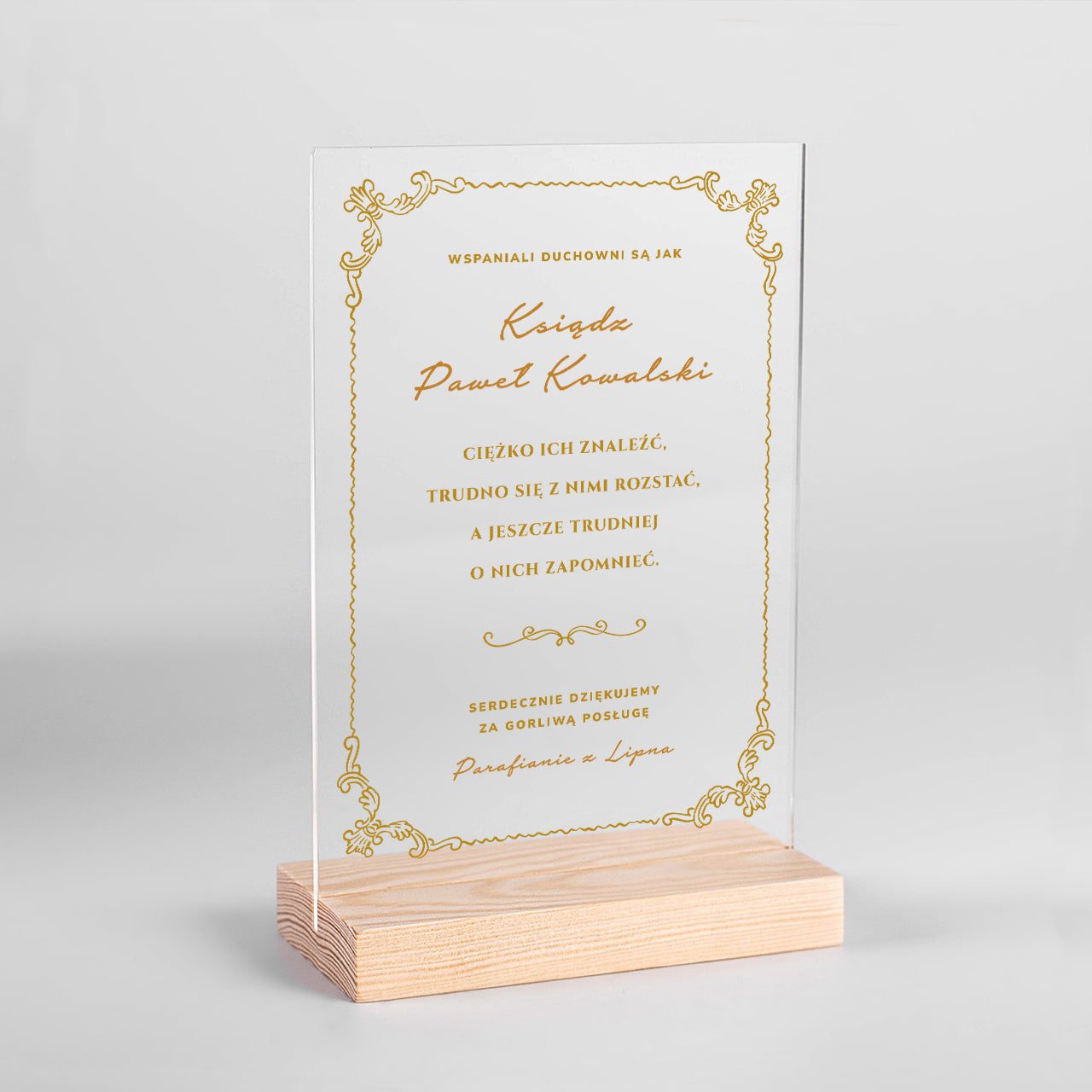 Personalizowana statuetka - pożegnanie księdza prezent dla księdza statuetka personalizowana