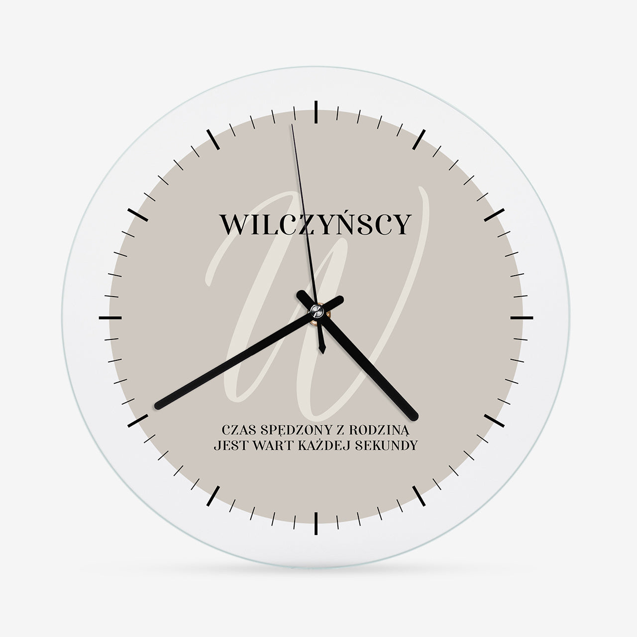 Szklany zegar personalizowany na prezent dla rodziny