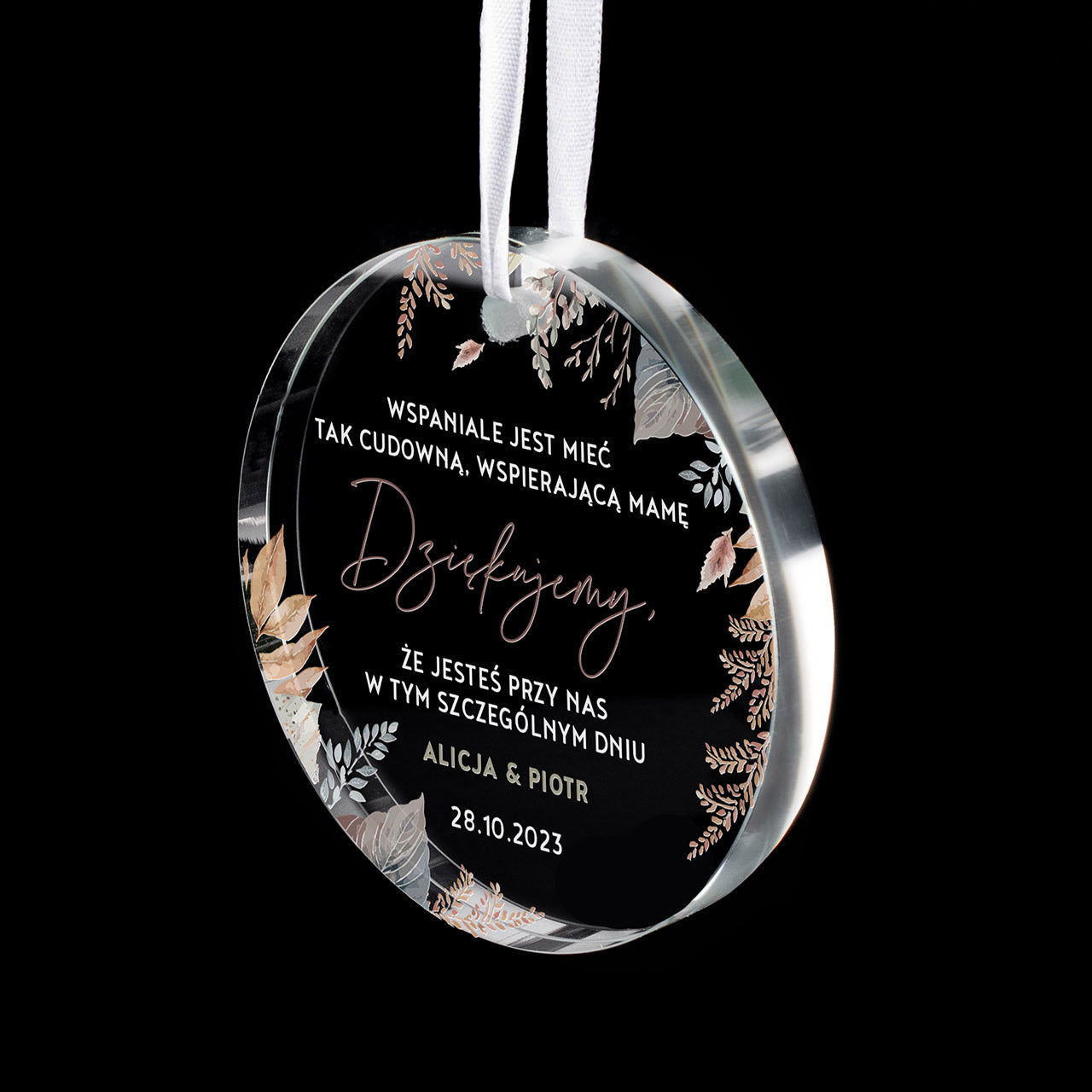 Szklana zawieszka dla mamy - podziękowanie ślubne dla mamy