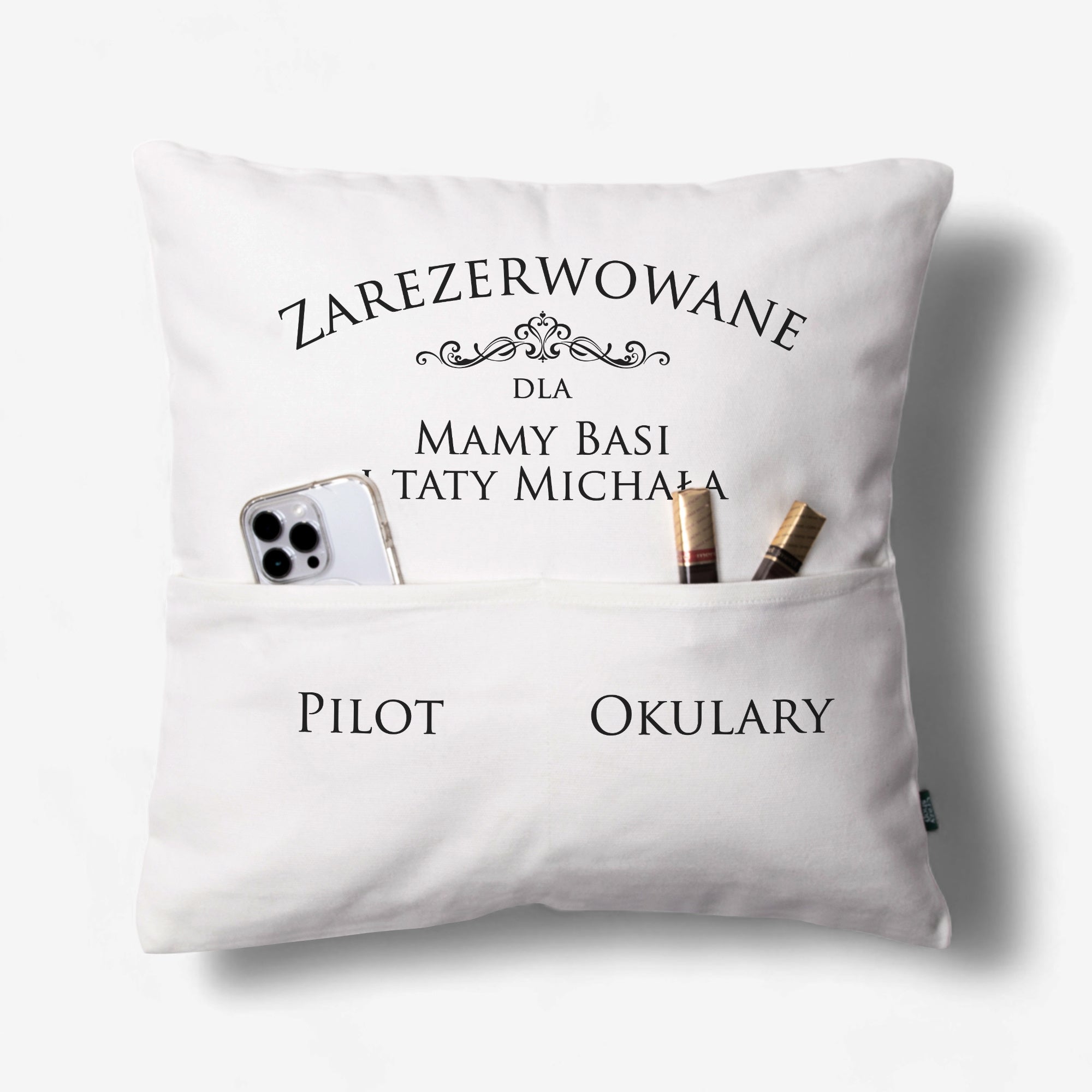 Personalizowana poduszka z kieszeniami dla rodziców