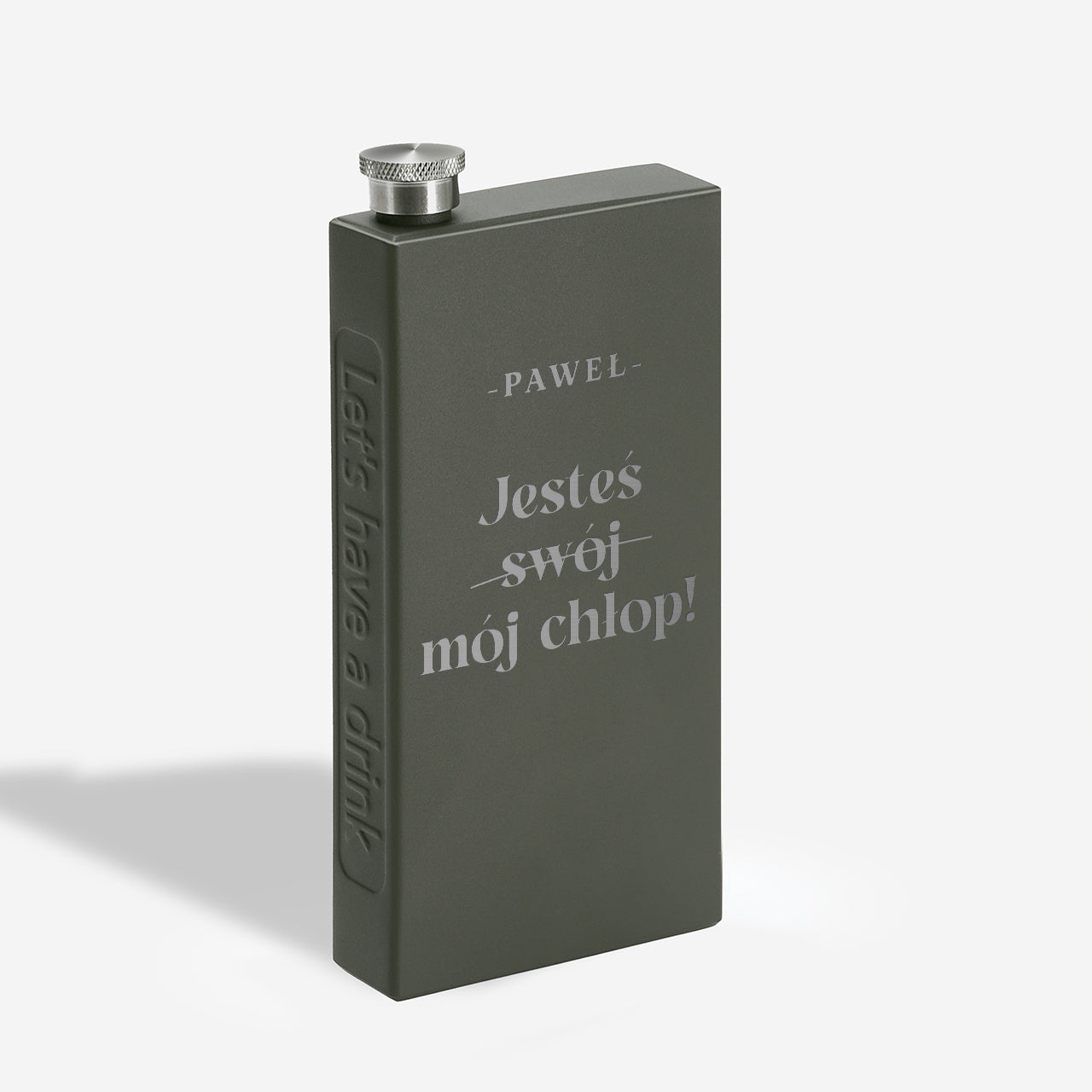 Piersiówka ze śmiesznym grawerem personalizowany prezent dla chłopaka na Dzień Chłopaka