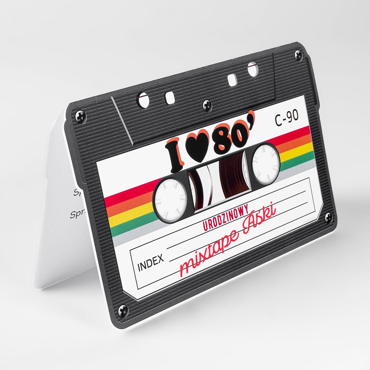 Personalizowana kartka urodzinowa w kształcie kasety - lata 80