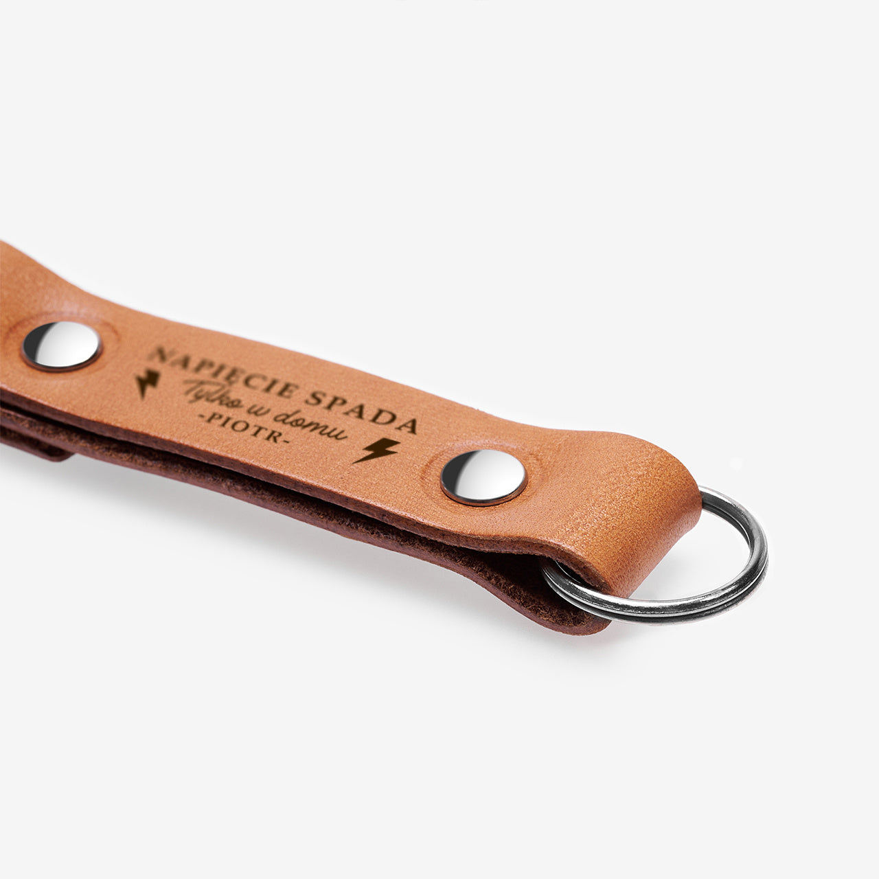 Skórzany breloczek - Napięcie spada - prezent dla elektryka personalizowany brelok do kluczy brelok z grawerem