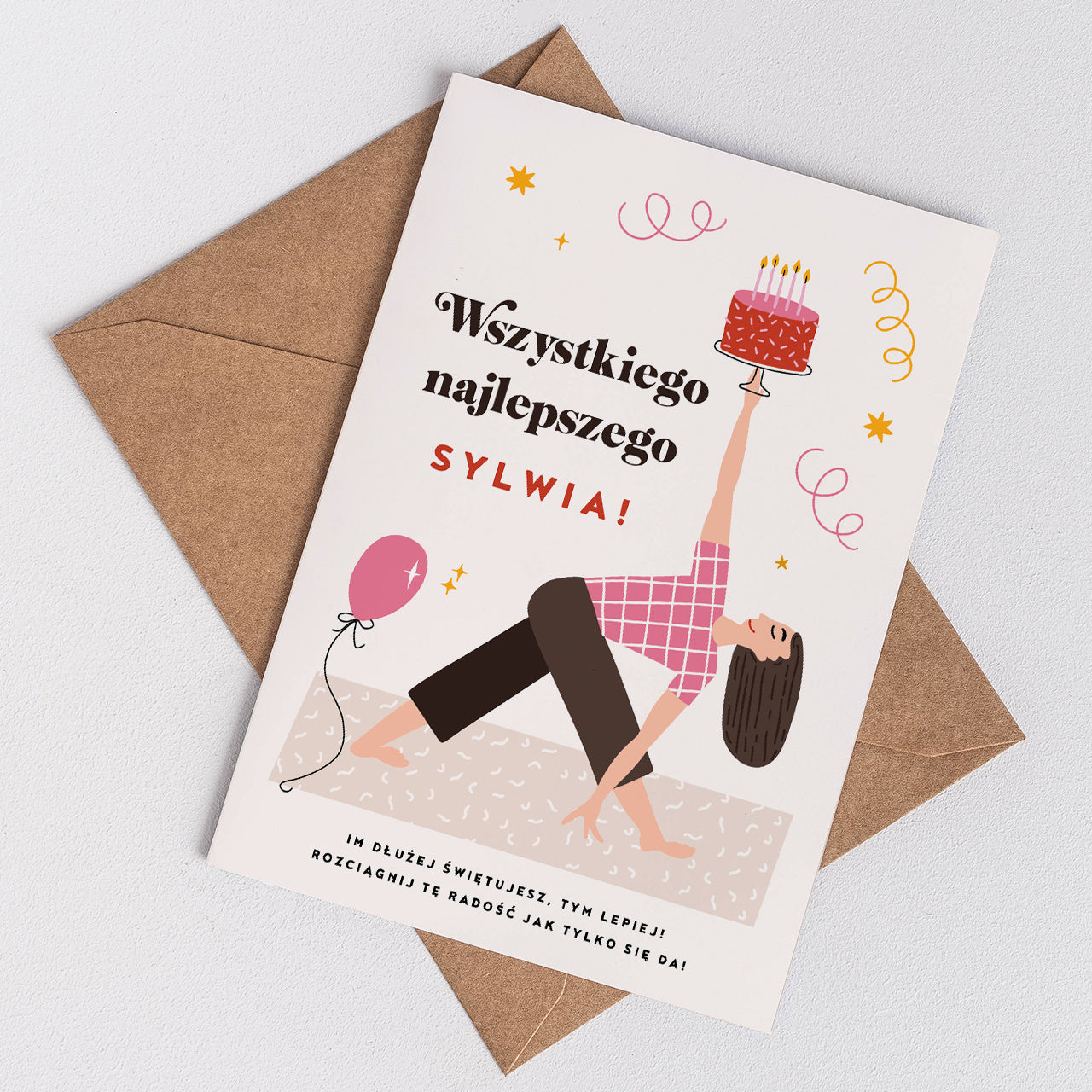 Kartka na urodziny dziewczyny - Pilates prezent dla fitnesski personalizowana kartka