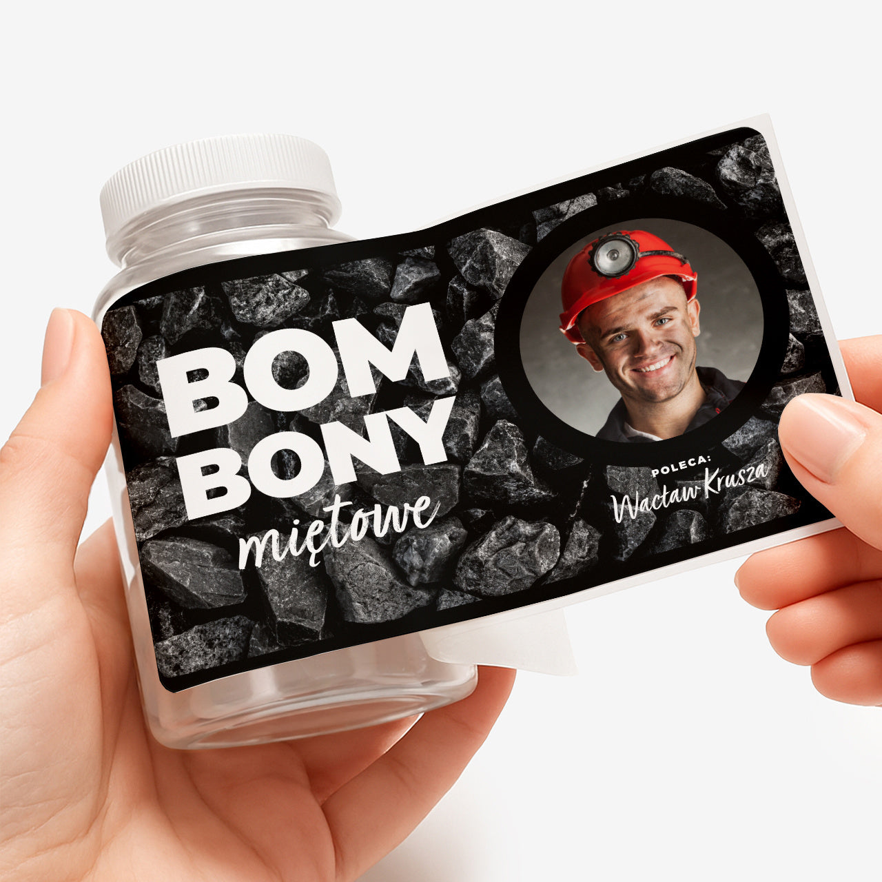 Pojemnik na cukierki z personalizowaną etykietą - prezent dla górnika