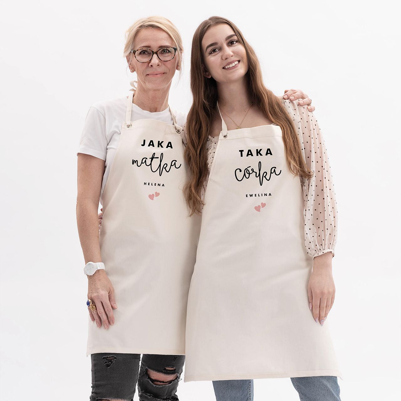 Komplet fartuchów dla mamy i córki z personalizacją fartuchy personalizowane prezent dla mamy i córki