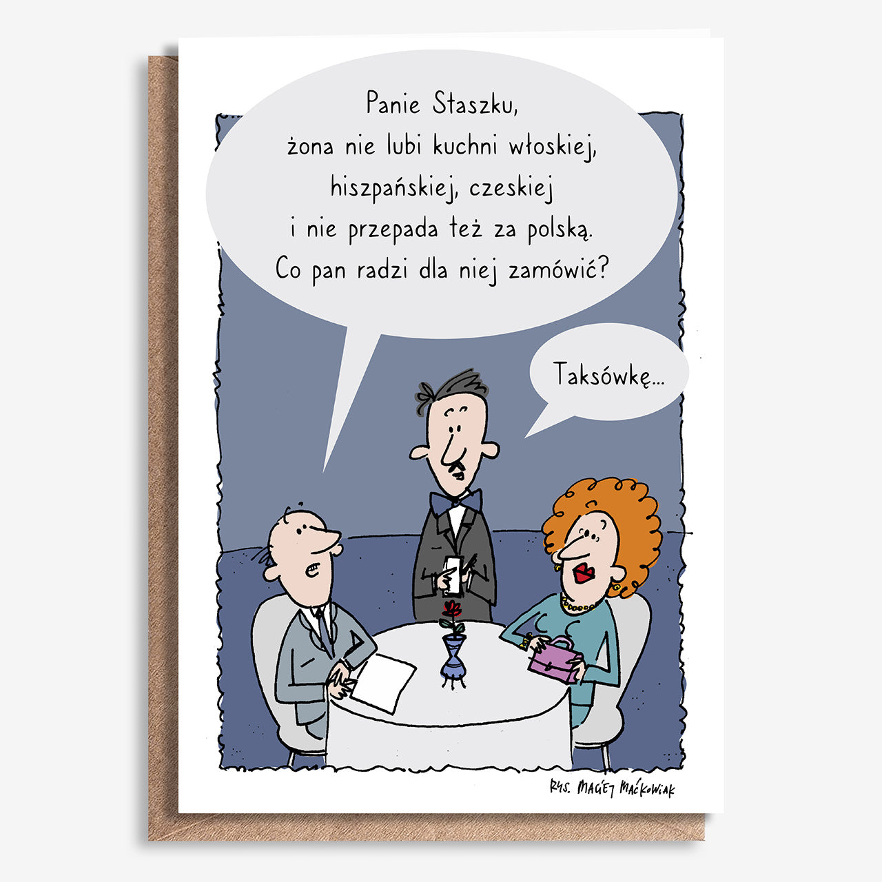 Śmieszna kartka na prezent dla kelnera A4