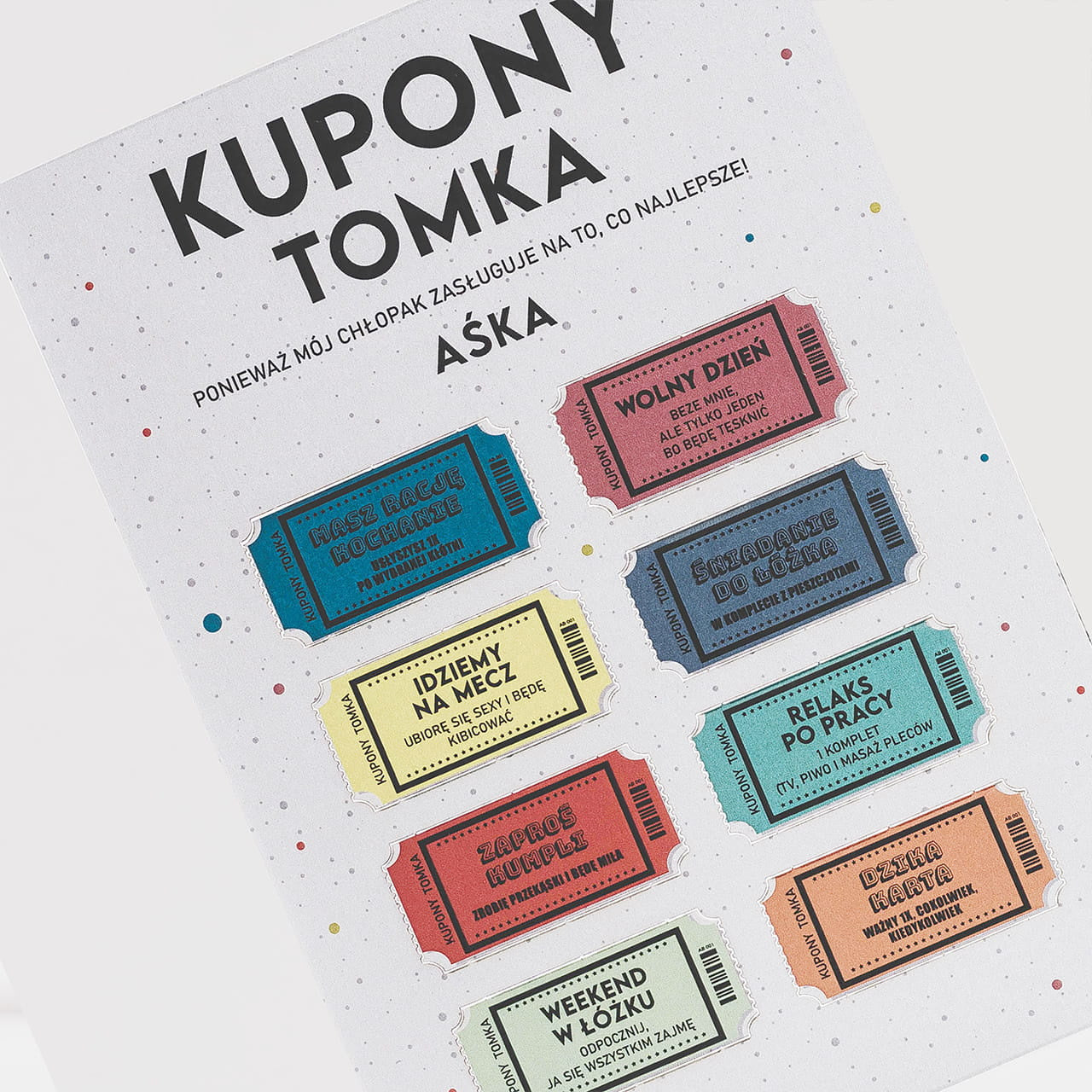 Personalizowana kartka na Dzień Chłopaka - kupony dla chłopaka