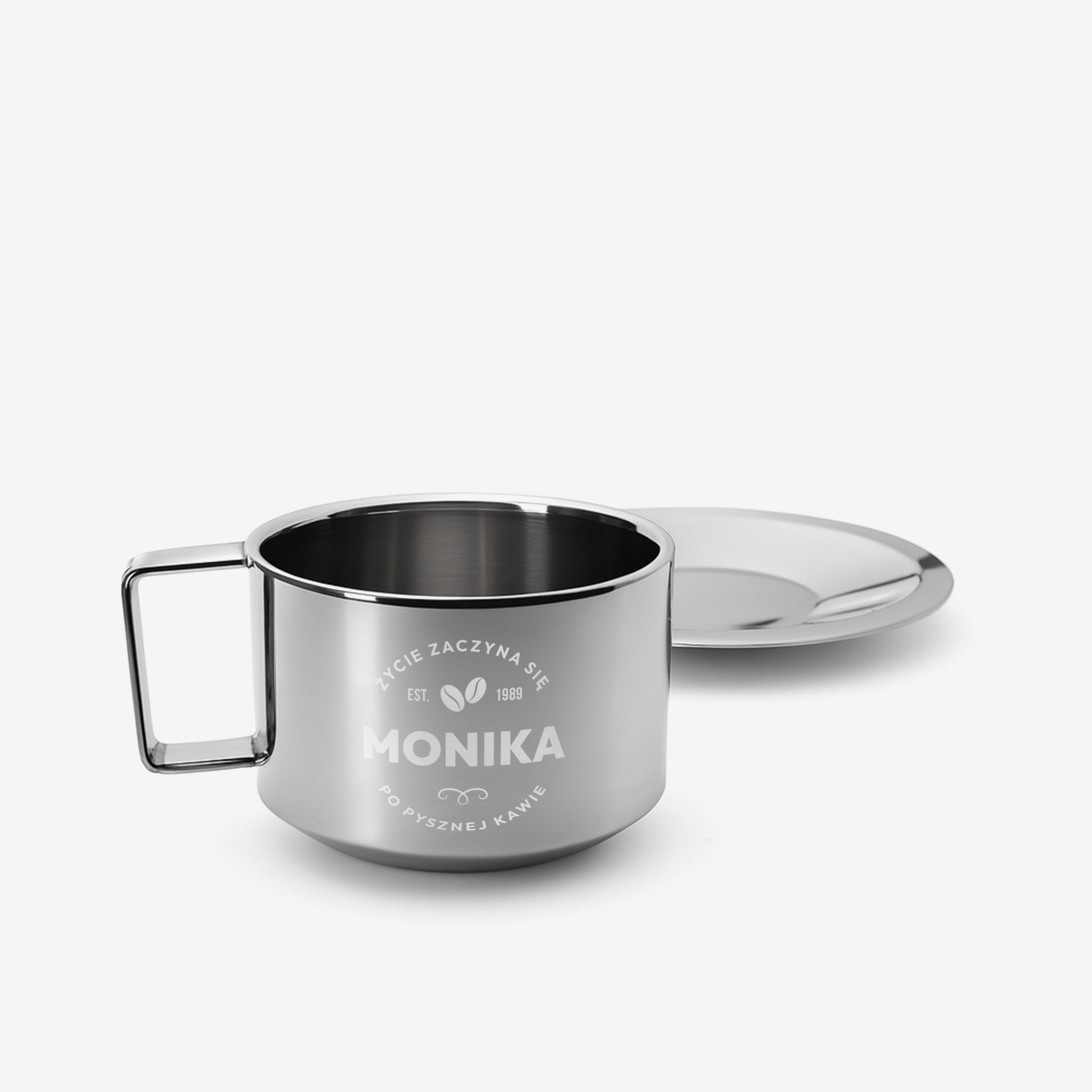 Metalowa filiżanka z grawerem dla kawosza prezent dla kawosza filiżanka personalizowana filiżanka z imieniem