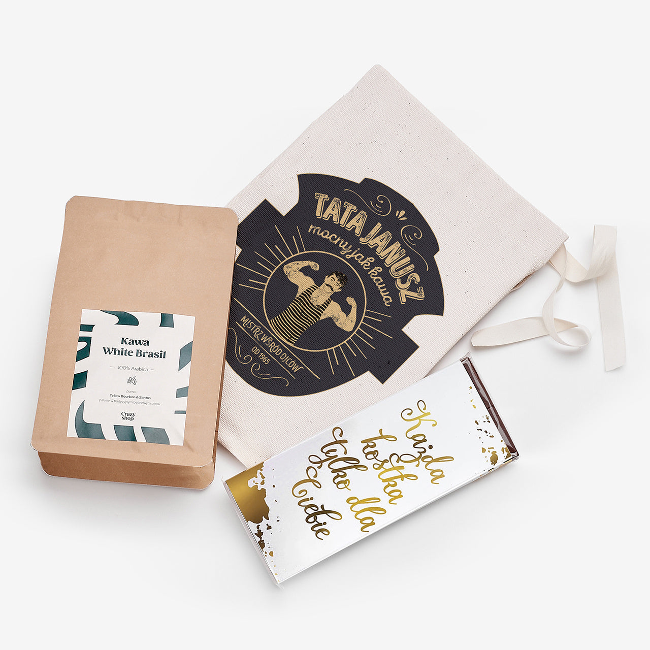 Czekolada i kawa w dedykowanym woreczku - prezent na urodziny dla taty prezent dla taty na urodziny