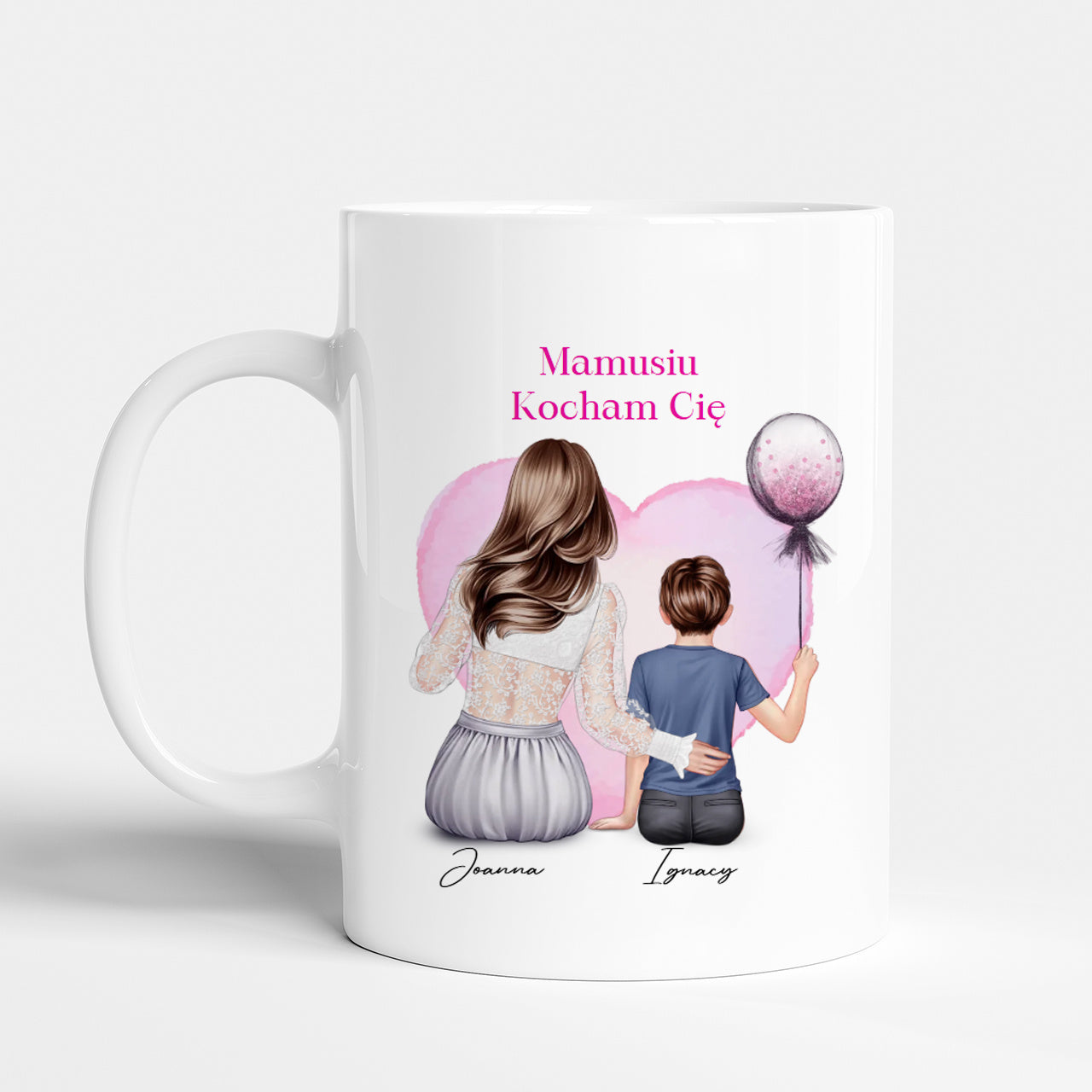 Kubek na Dzień Mamy - Portret Mamy i Syna prezent na Dzień Mamy kubek personalizowany dla mamy