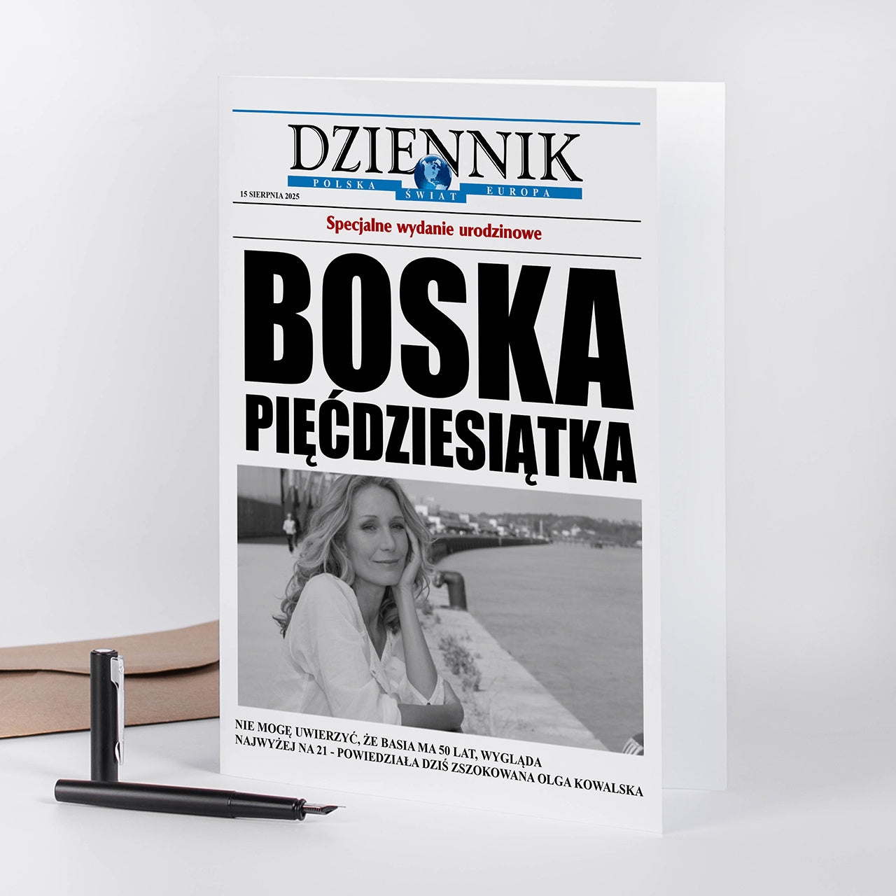 Duża kartka - okładka gazety - prezent na 50 dla kobiety personalizowana kartka urodzinowa kartka na 50 urodziny