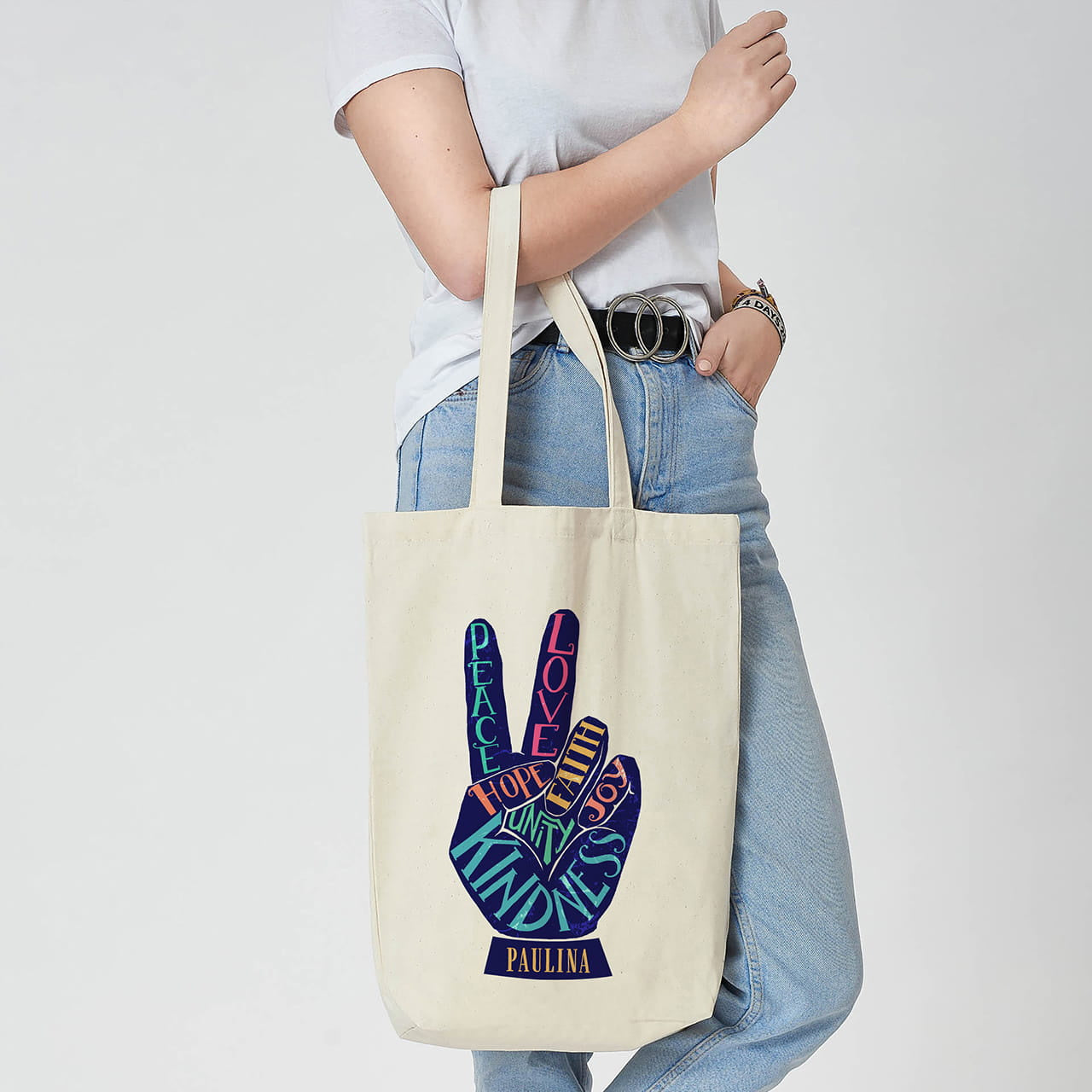 Bawełniana torba na prezent urodzinowy dla przyjaciółki - peace prezent dla przyjaciółki na urodziny