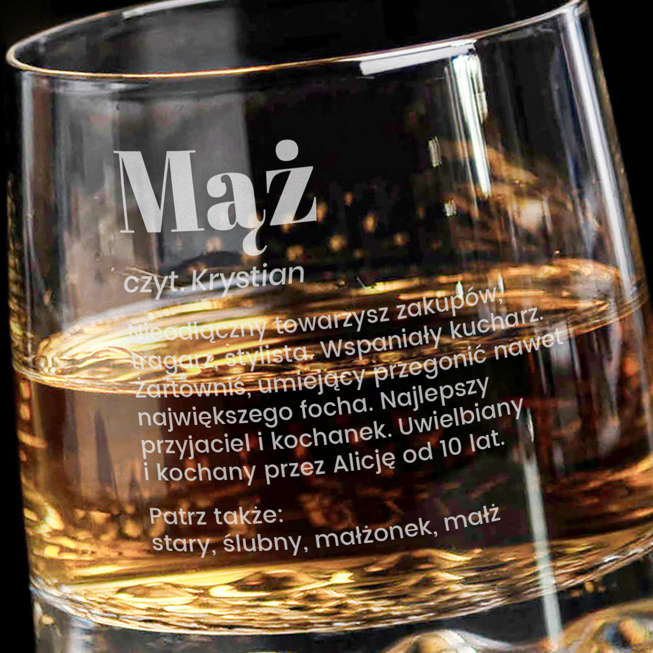 Grawerowana szklanka do whisky - prezent na rocznicę ślubu dla męża