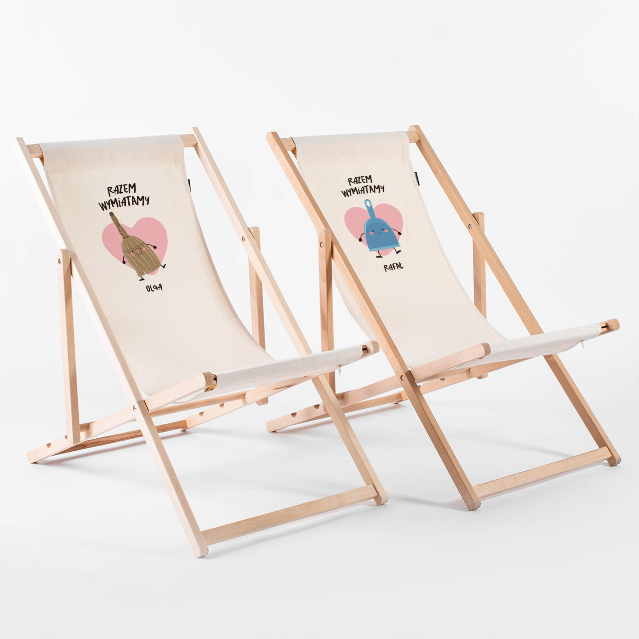 Leżaki dla pary - Razem wymiatamy! - prezent na rocznicę ślubu prezent dla pary leżaki z nadrukiem
