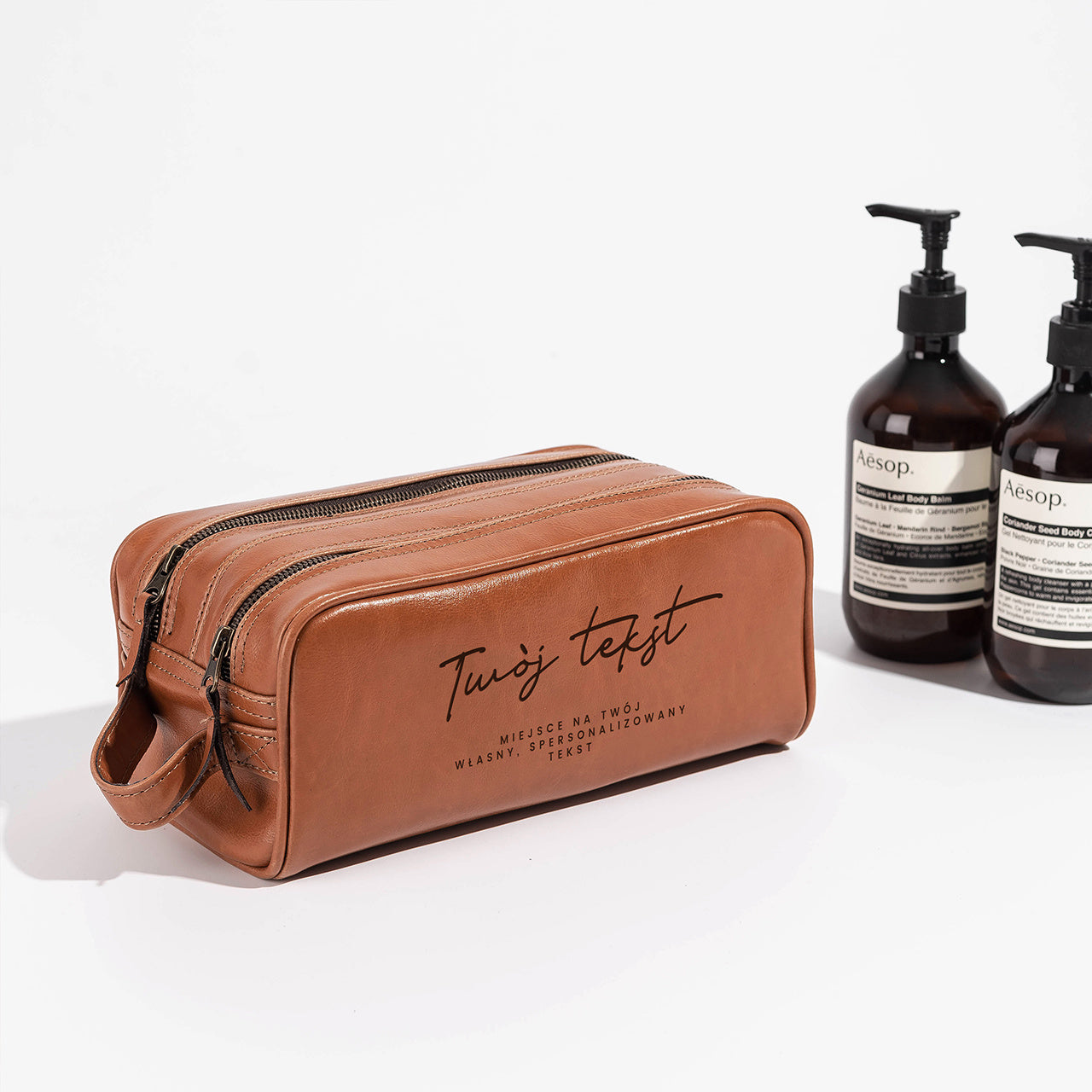Męska kosmetyczka skórzana - Twój Tekst wyjątkowy prezent dla niego dla mężczyzny