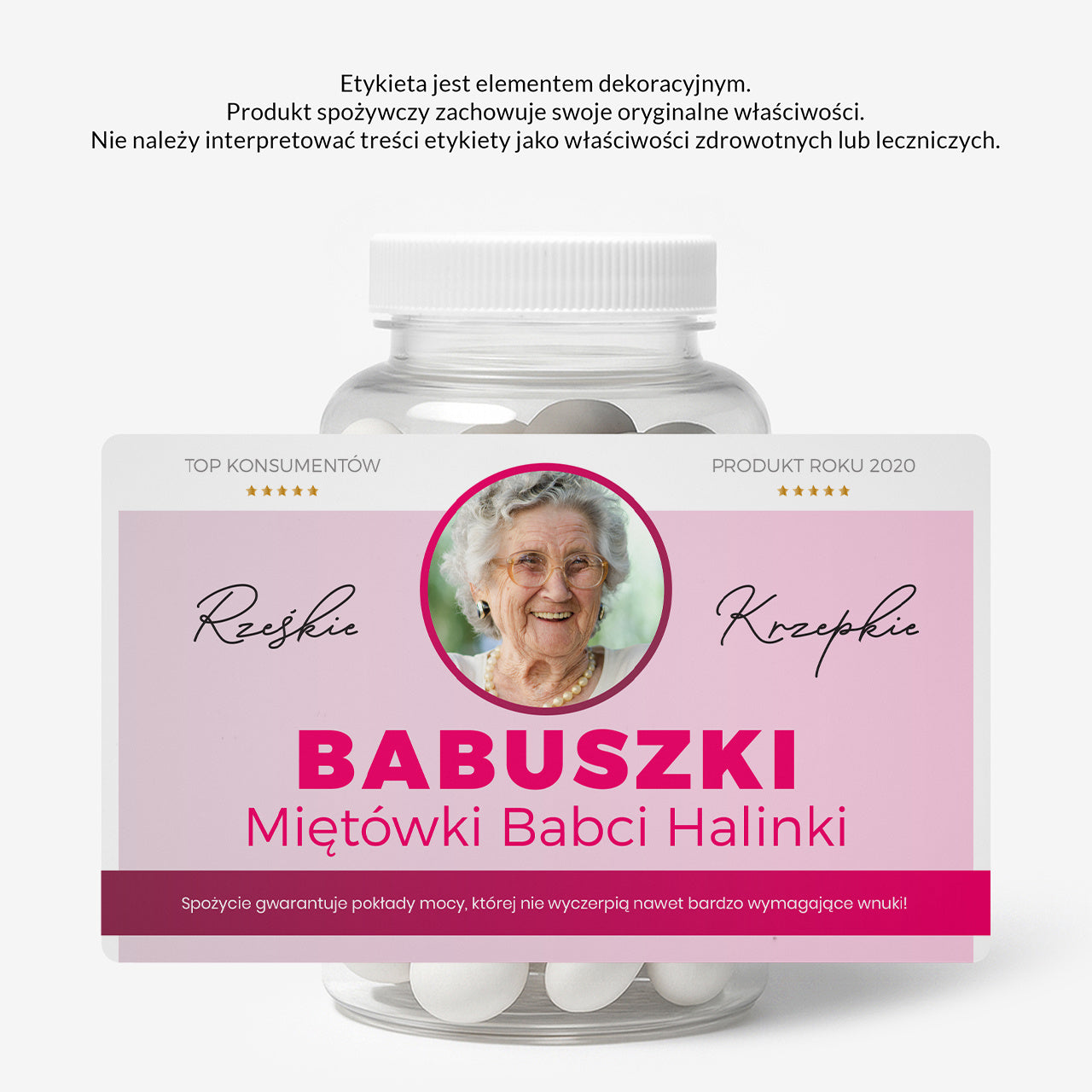 Zestaw prezentowy: miętówki + etykieta do naklejenia - śmieszny prezent dla babci