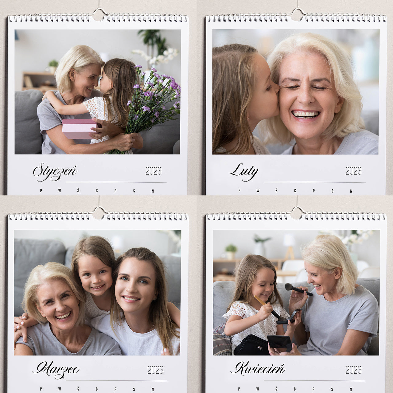 Wiszący kalendarz ze zdjęciami dla babci