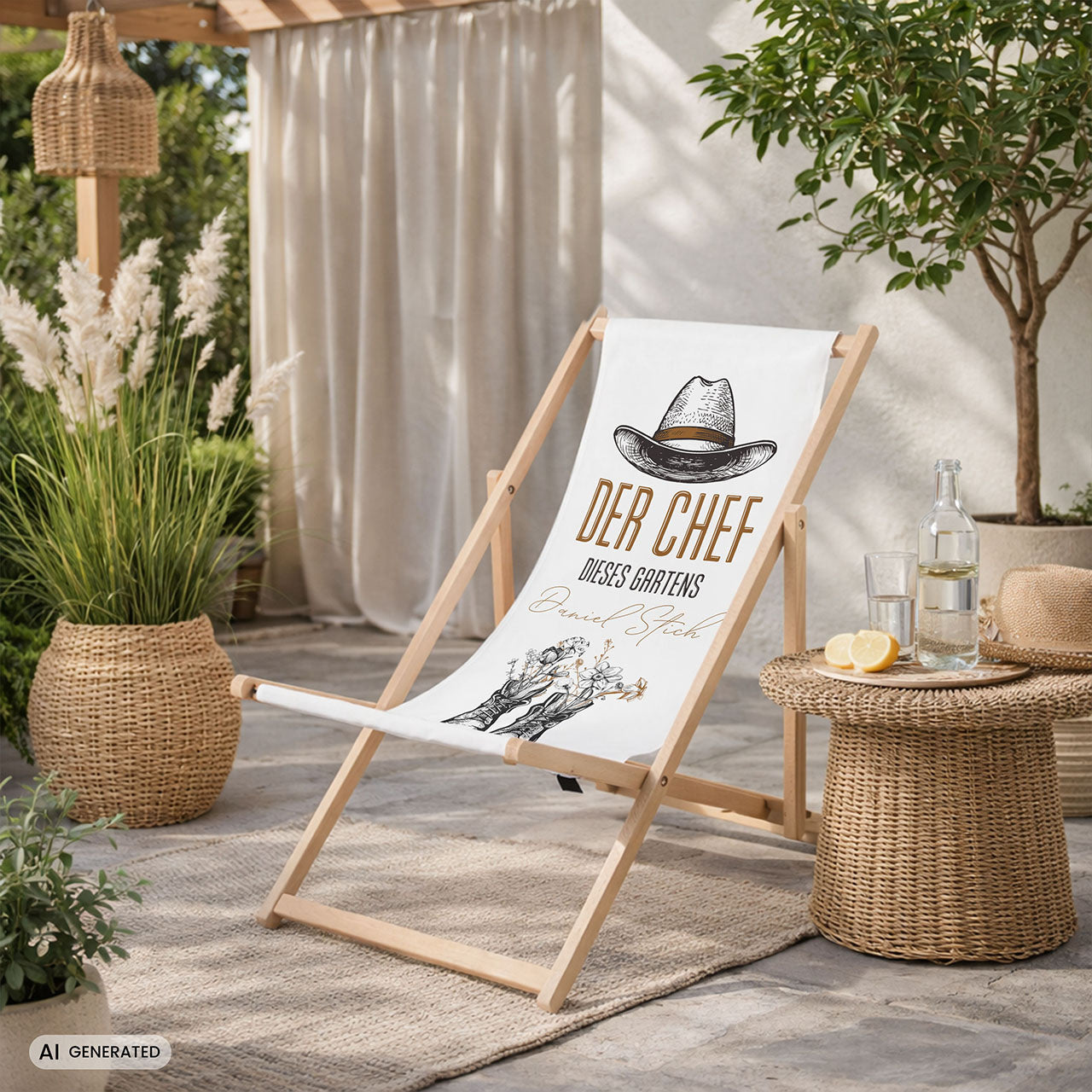 Gartenliegestuhl - DER CHEF IM GARTEN - Geburtstagsgeschenk für einen Gärtner