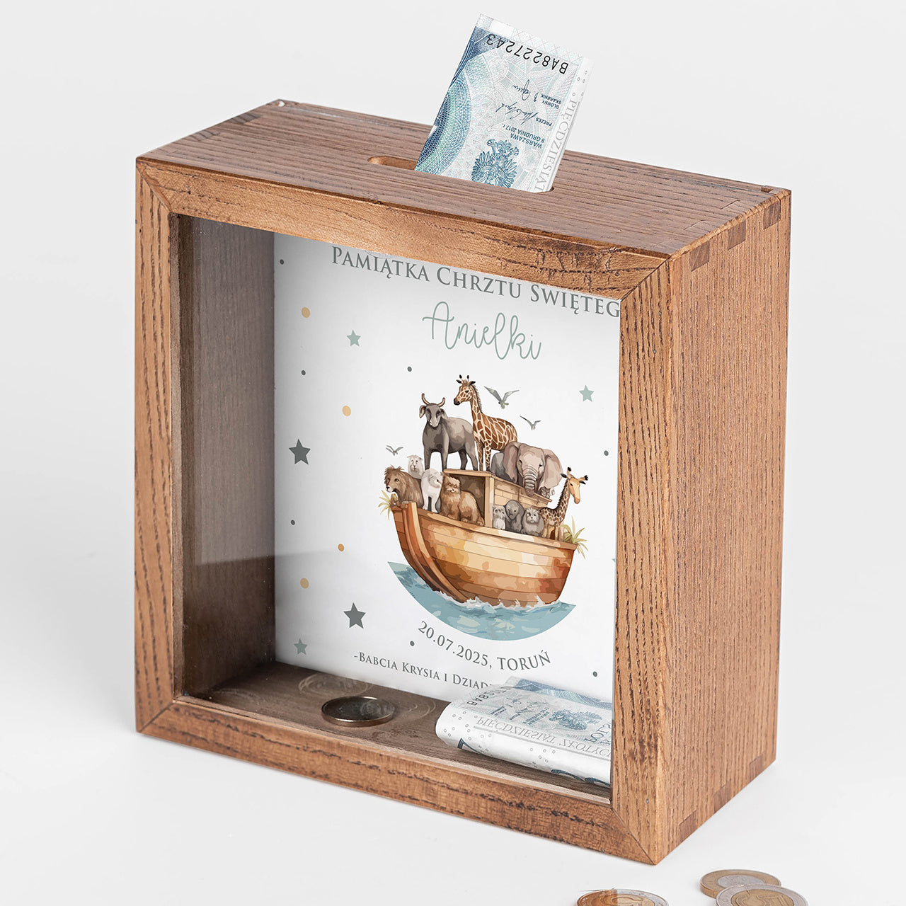 Personalizowana skarbonka - Pamiątka Chrztu Świętego skarbonka na chrzest prezent z okazji Chrztu Świętego