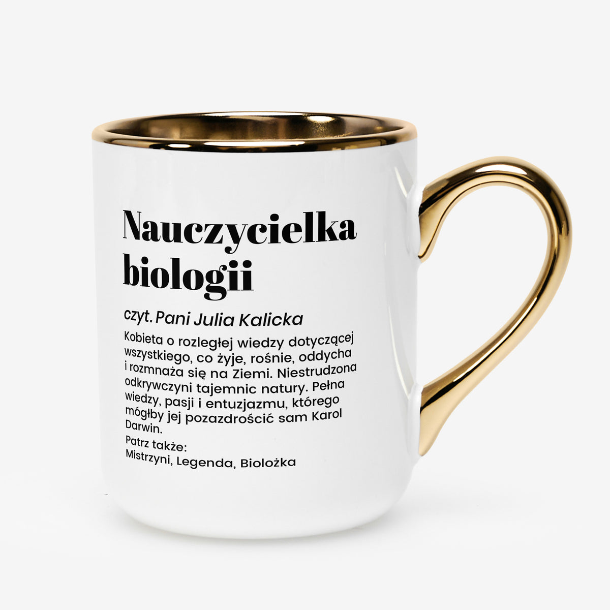 Biało-złoty kubek - śmieszny prezent dla nauczycielki biologii