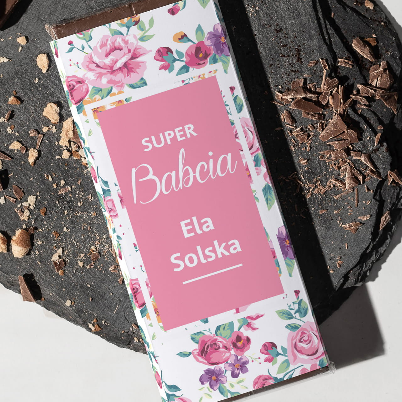 Personalizowana czekolada dla babci - Kwiaty - upominek dla babci