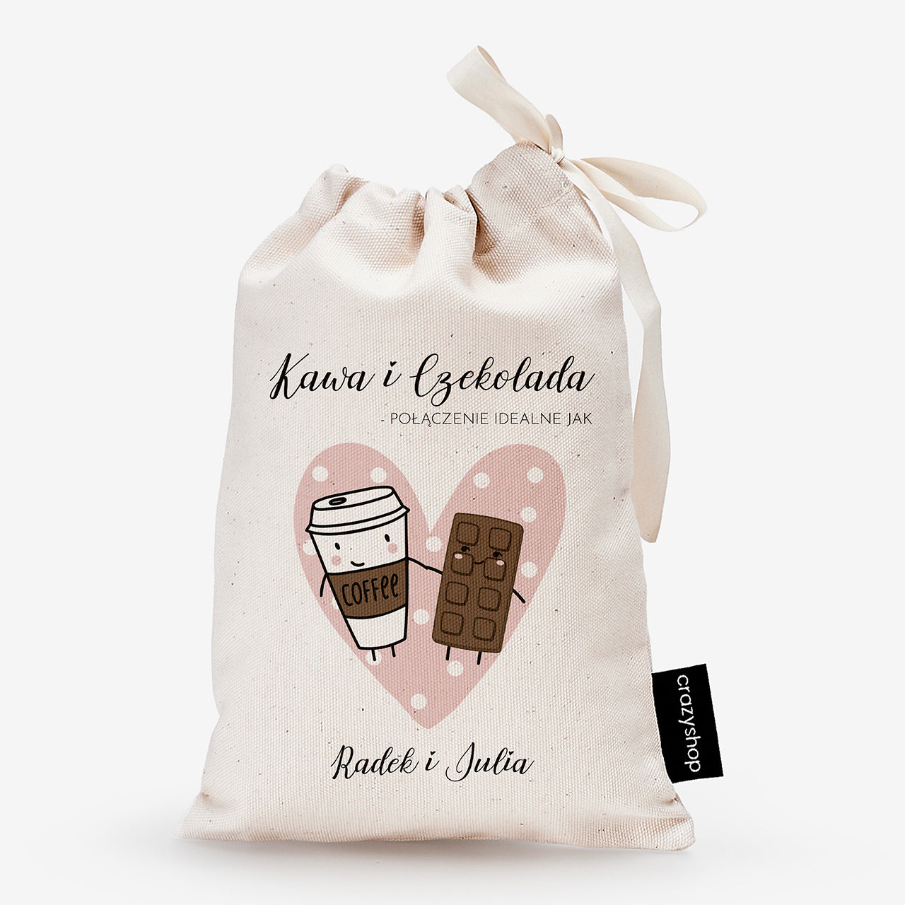 Kawa i czekolada w personalizowanym woreczku - Połączenie Idealne - prezent dla narzeczonych