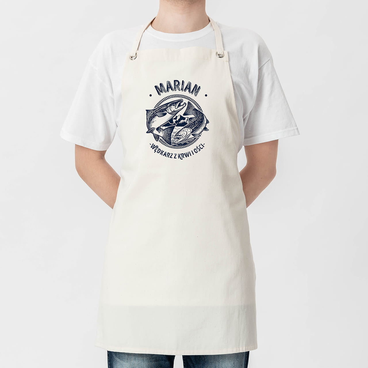 Śmieszny fartuch dla wędkarza z nadrukiem prezent dla mężczyzny prezent dla wędkarza fartuch z nadrukiem