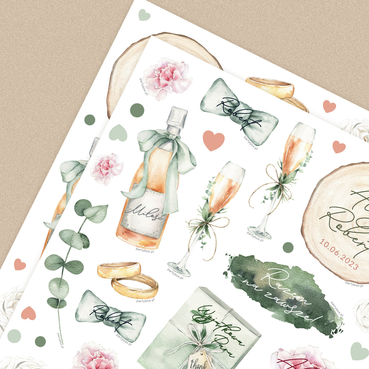 Personalizowane naklejki na wesele do księgo gości