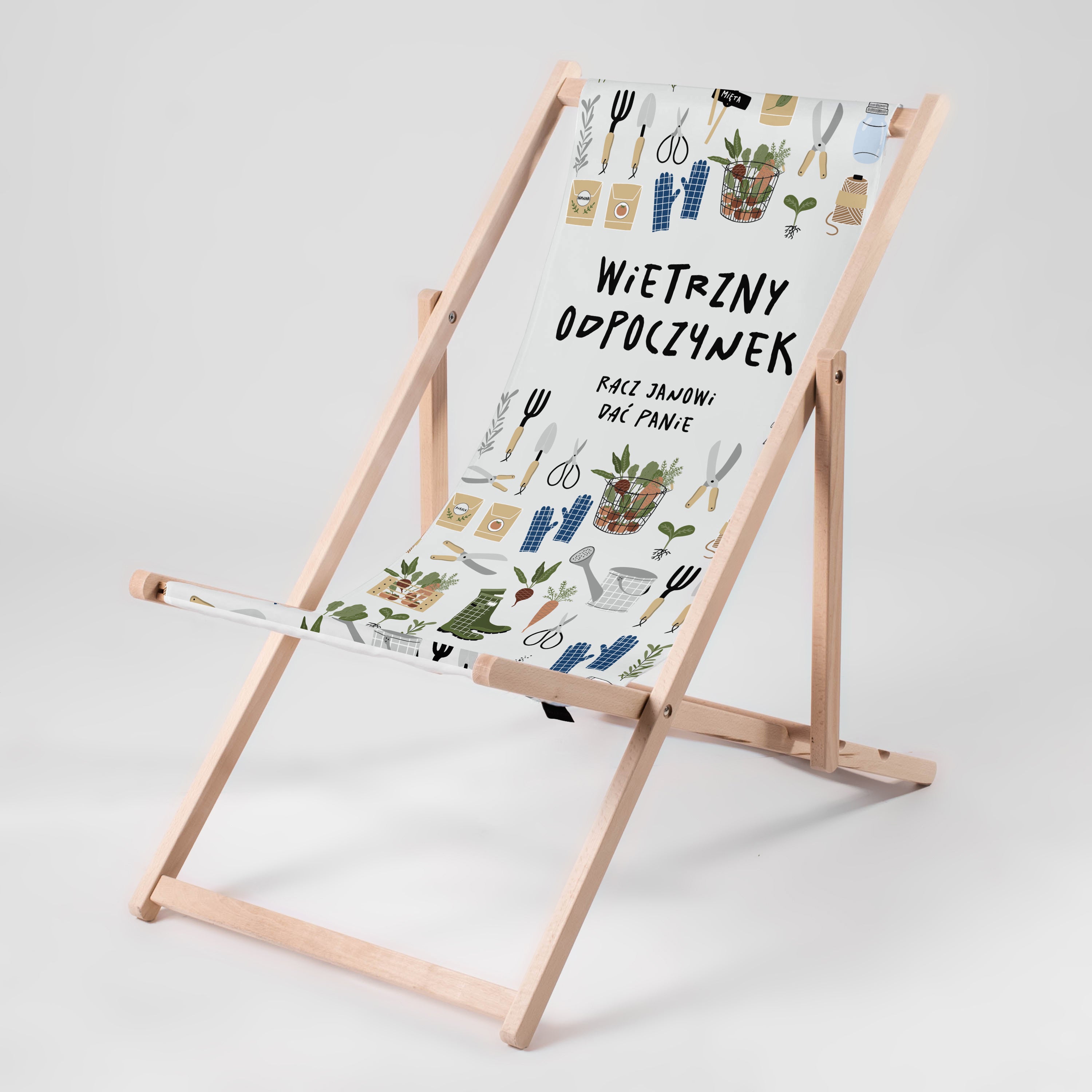 Leżak ze śmiesznym nadrukiem dla ogrodnika - wietrzny odpoczynek prezent dla ogrodnika prezent dla działkowca