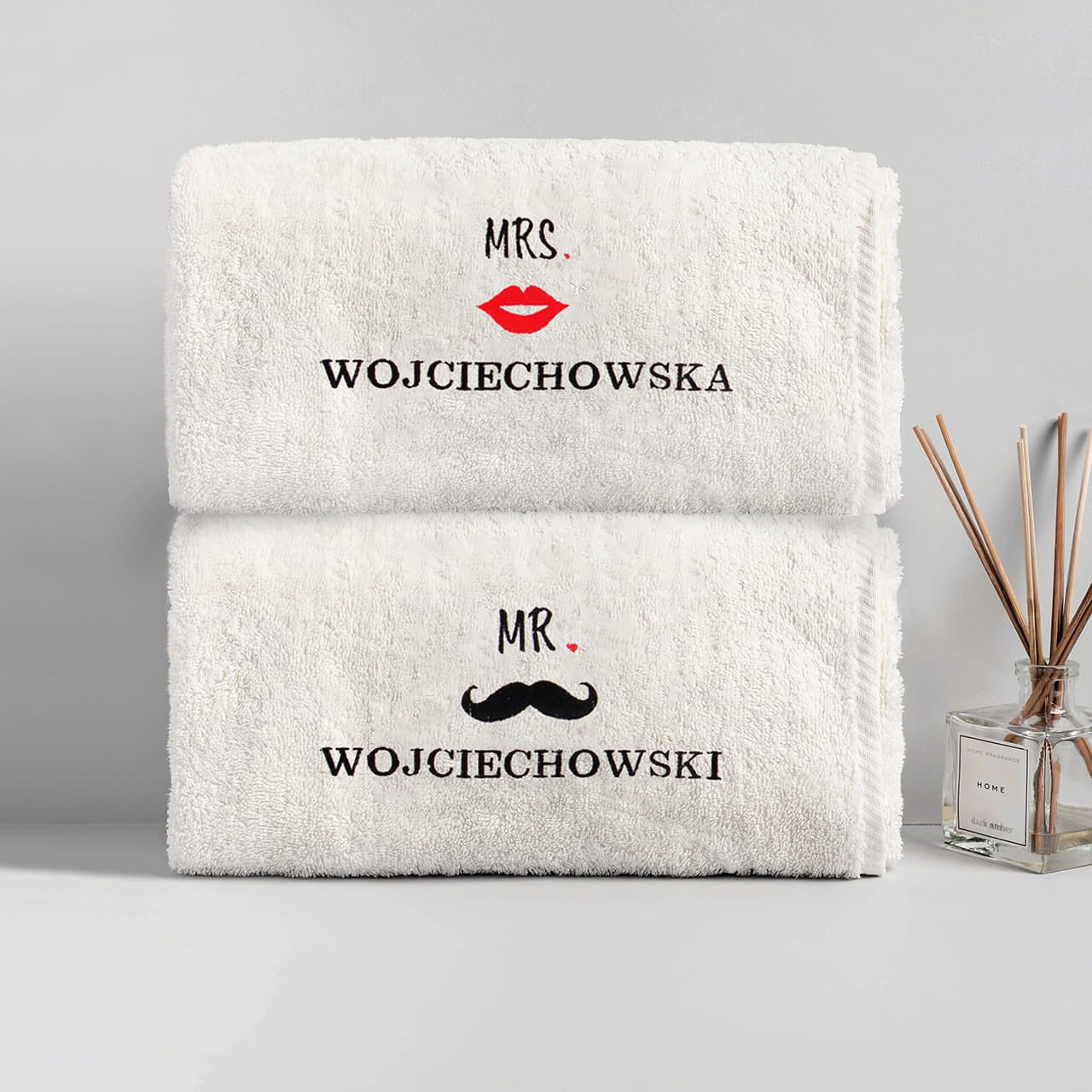 Ręczniki haftowane na prezent dla pary komplet ręczników na rocznicę personalizowane ręczniki 
