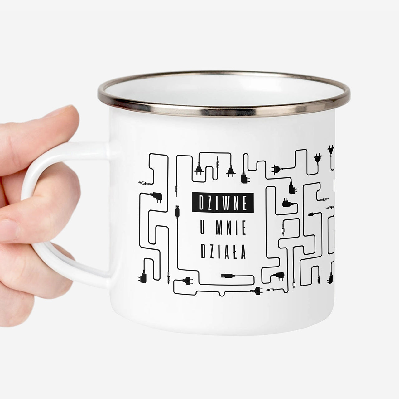 Emaliowany kubek dla informatyka - U Mnie Działa prezent dla informatyka kubek z grawerem prezent dla programisty