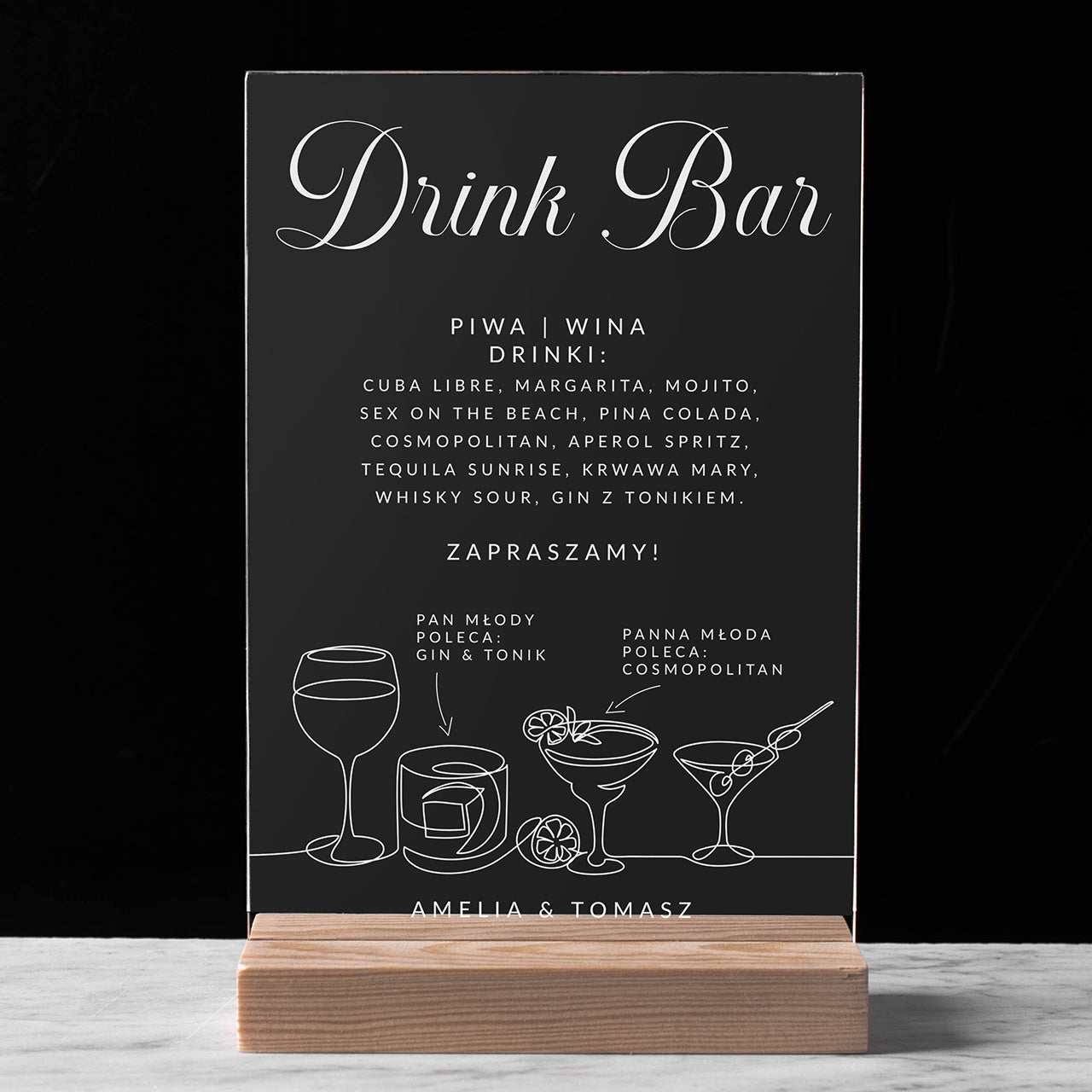 Personalizowane menu drinków na wesele