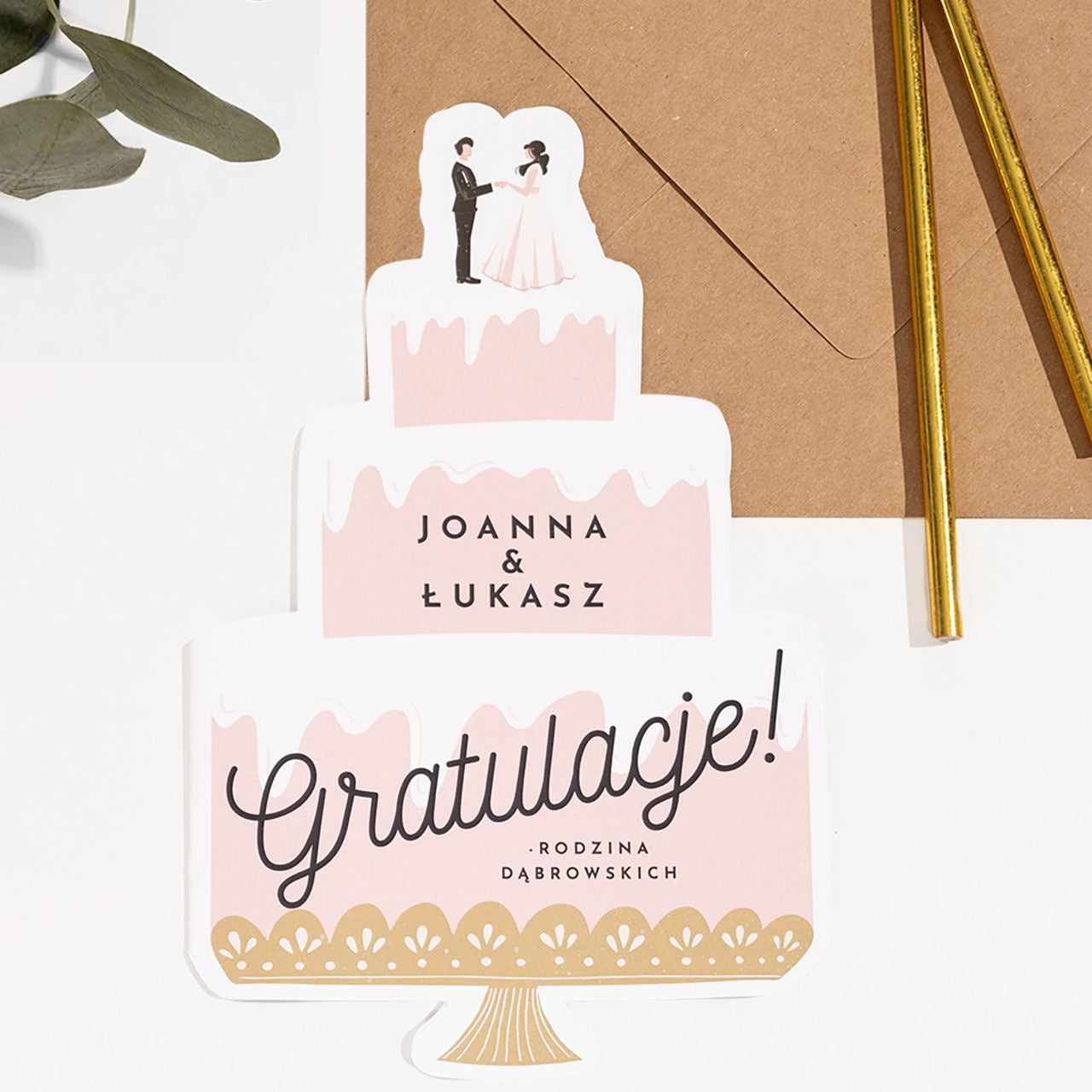Kartka ślubna z życzeniami - tort weselny