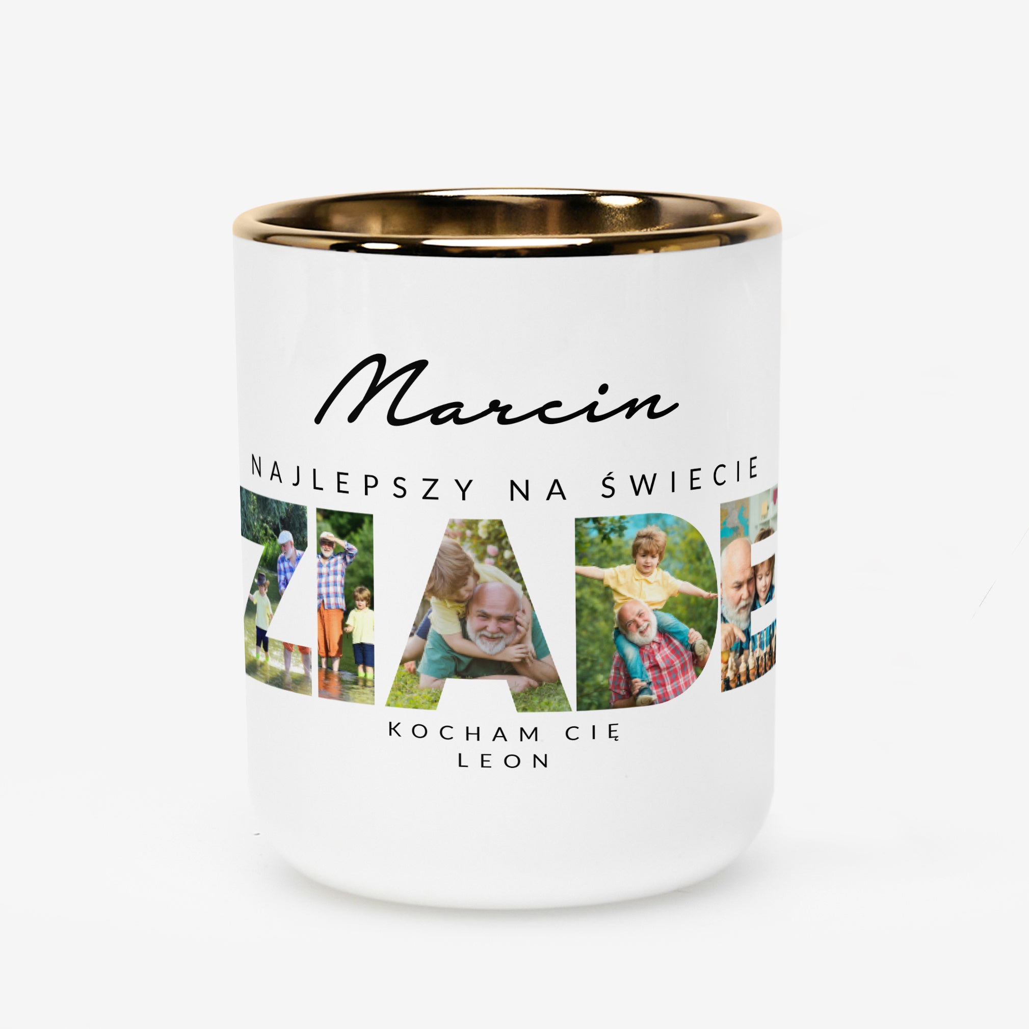 Biało-złoty kubek - prezent dla dziadka 