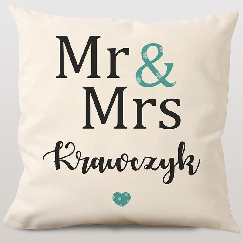 Personalizowana poduszka Mr&Mrs - prezent na rocznicę dla znajomych poduszka dla pary prezent na rocznicę ślubu