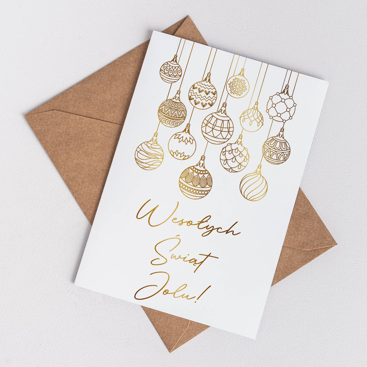 Kartka świąteczna ze złoceniem – bombki upominek świąteczny kartka z życzeniami na Boże Narodzenie