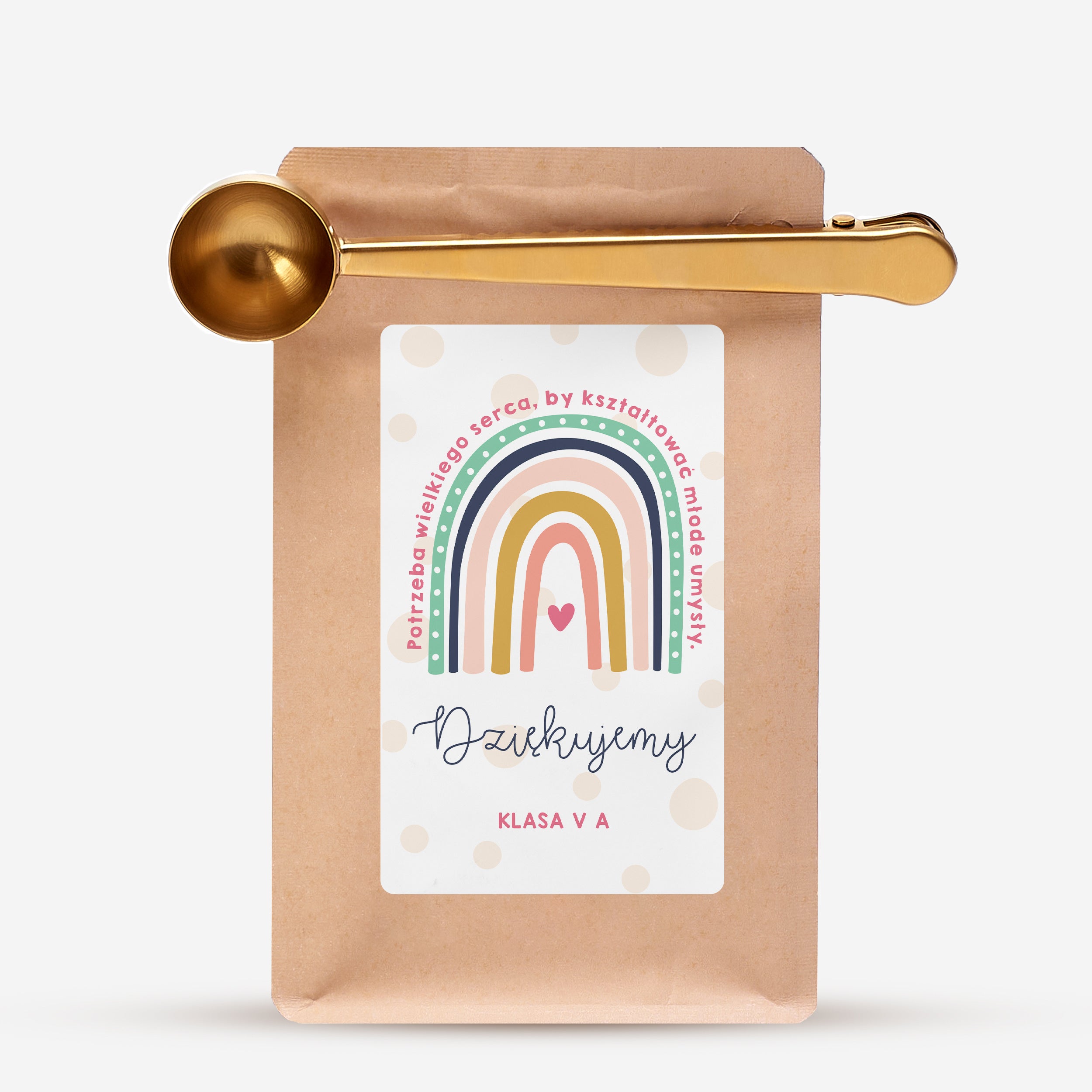 Kawa personalizowana + łyżeczka z miarką - podziękowanie dla nauczycielki