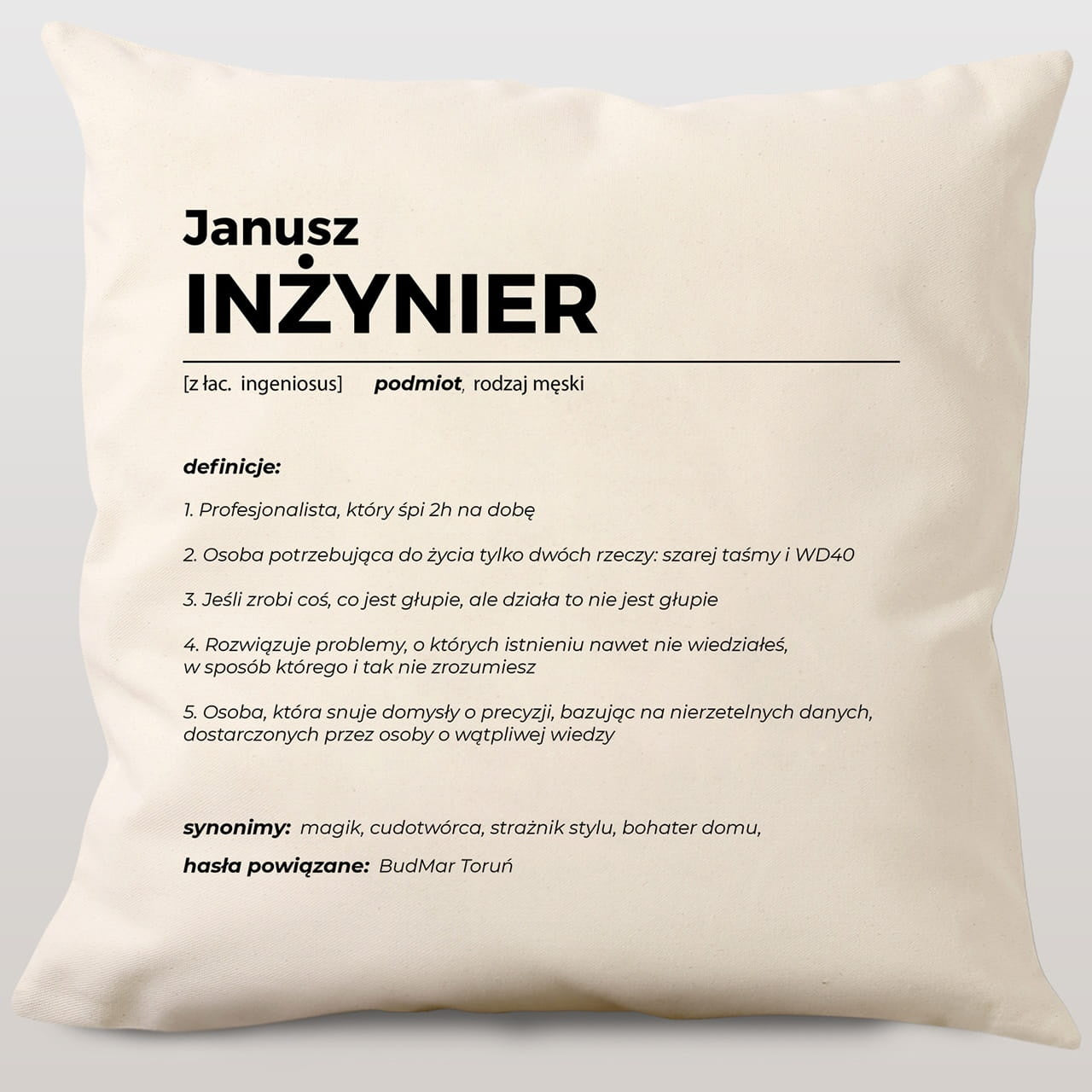 Poduszka dla inżyniera - definicja prezent dla inżyniera personalizowana poduszka poduszka z nadrukiem