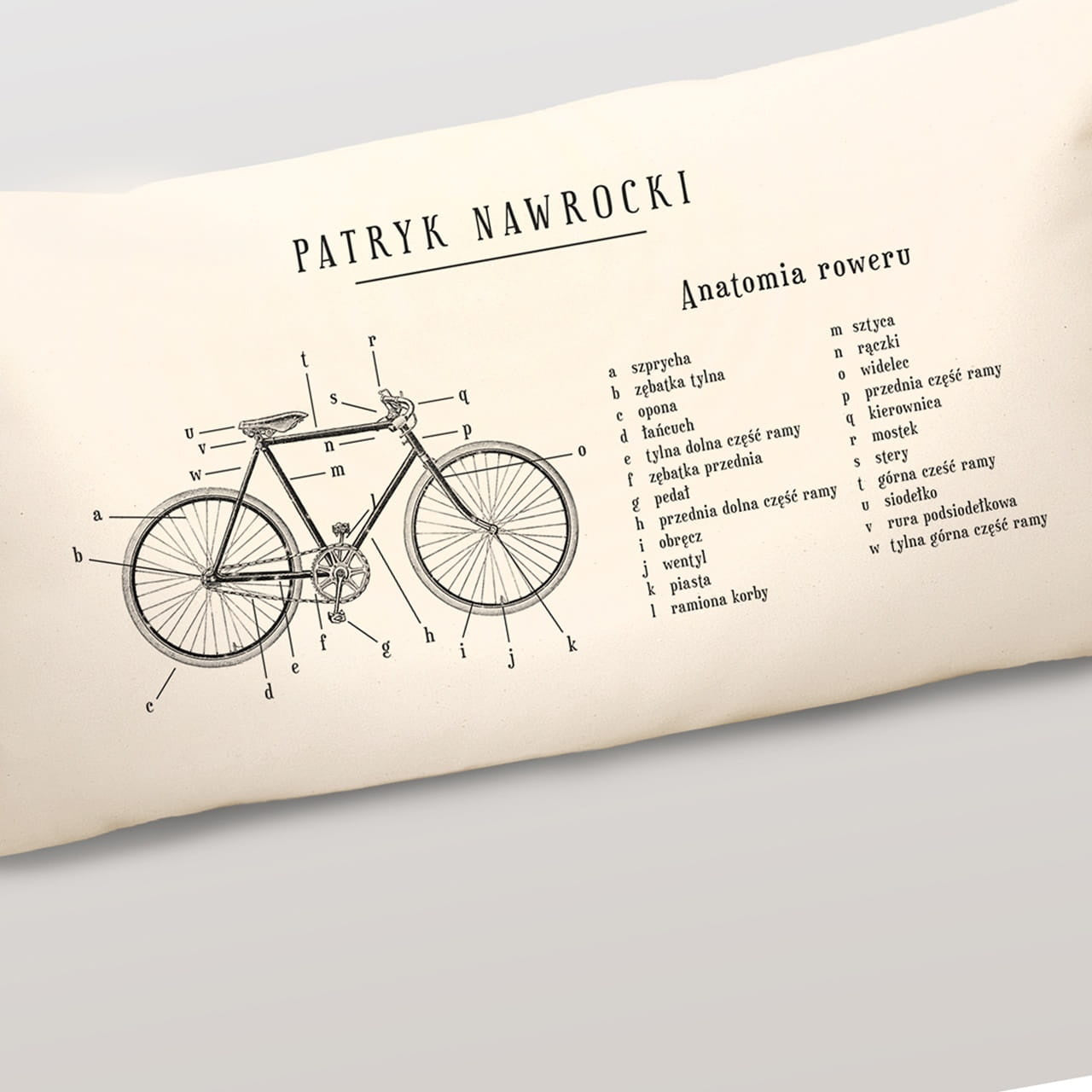 Poduszka z nadrukiem na prezent na urodziny rowerzysty - Anatomia roweru prezent dla rowerzysty