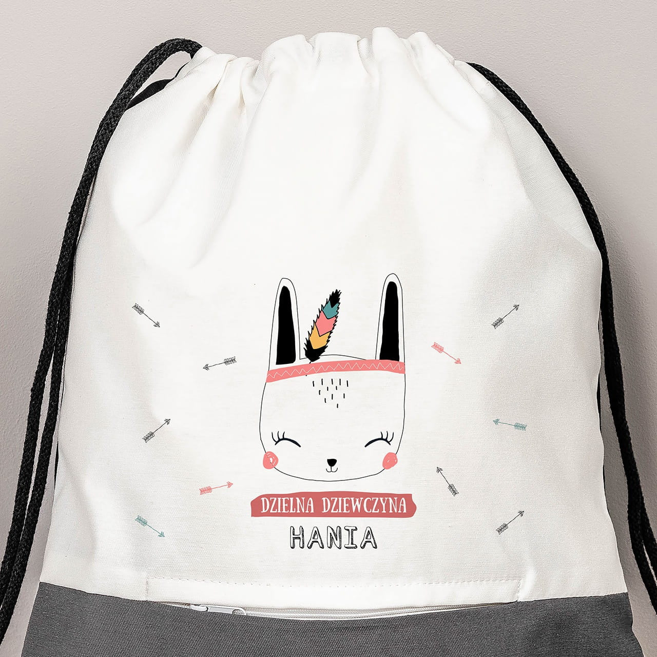 Personalizowany worko plecak dla dziewczynki z kolorowym nadrukiem