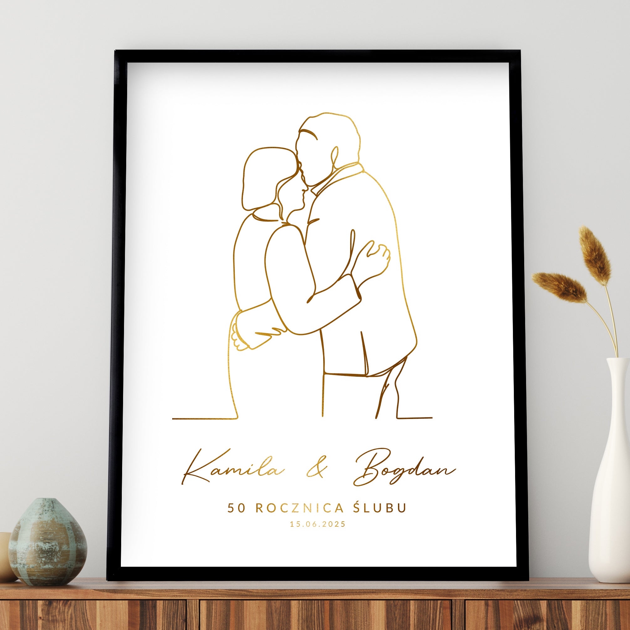 Personalizowany plakat ze złoceniem - elegancki prezent na rocznicę ślubu prezent na 50 rocznicę ślubu