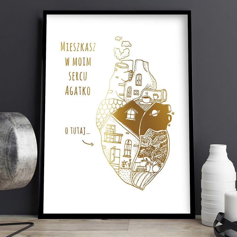 Plakat personalizowany ze złotym nadrukiem - prezent na rocznicę prezent dla pary prezent na rocznicę ślubu