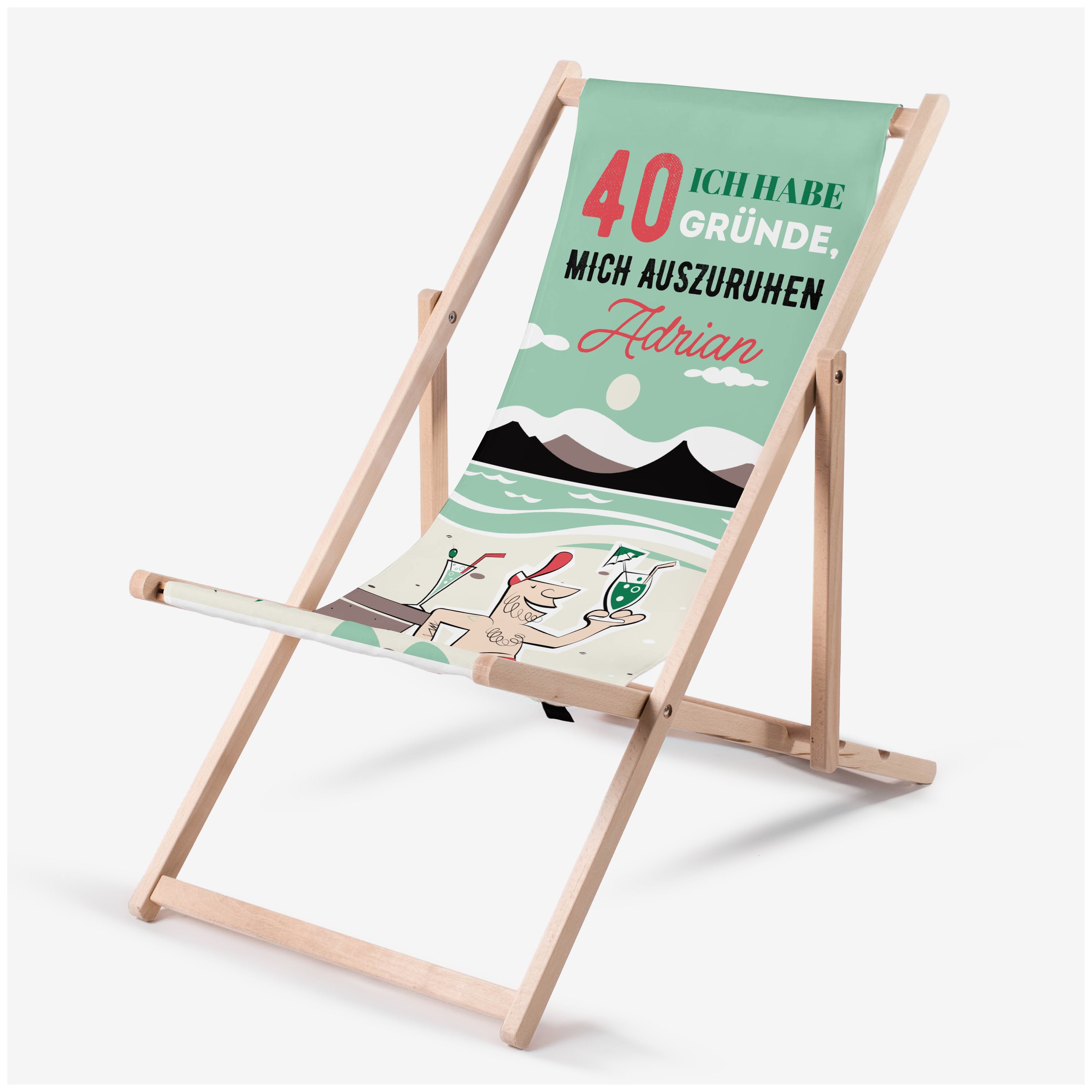 Liegestuhl mit Aufdruck - GESCHENK ZUM 40. GEBURTSTAG FÜR IHN