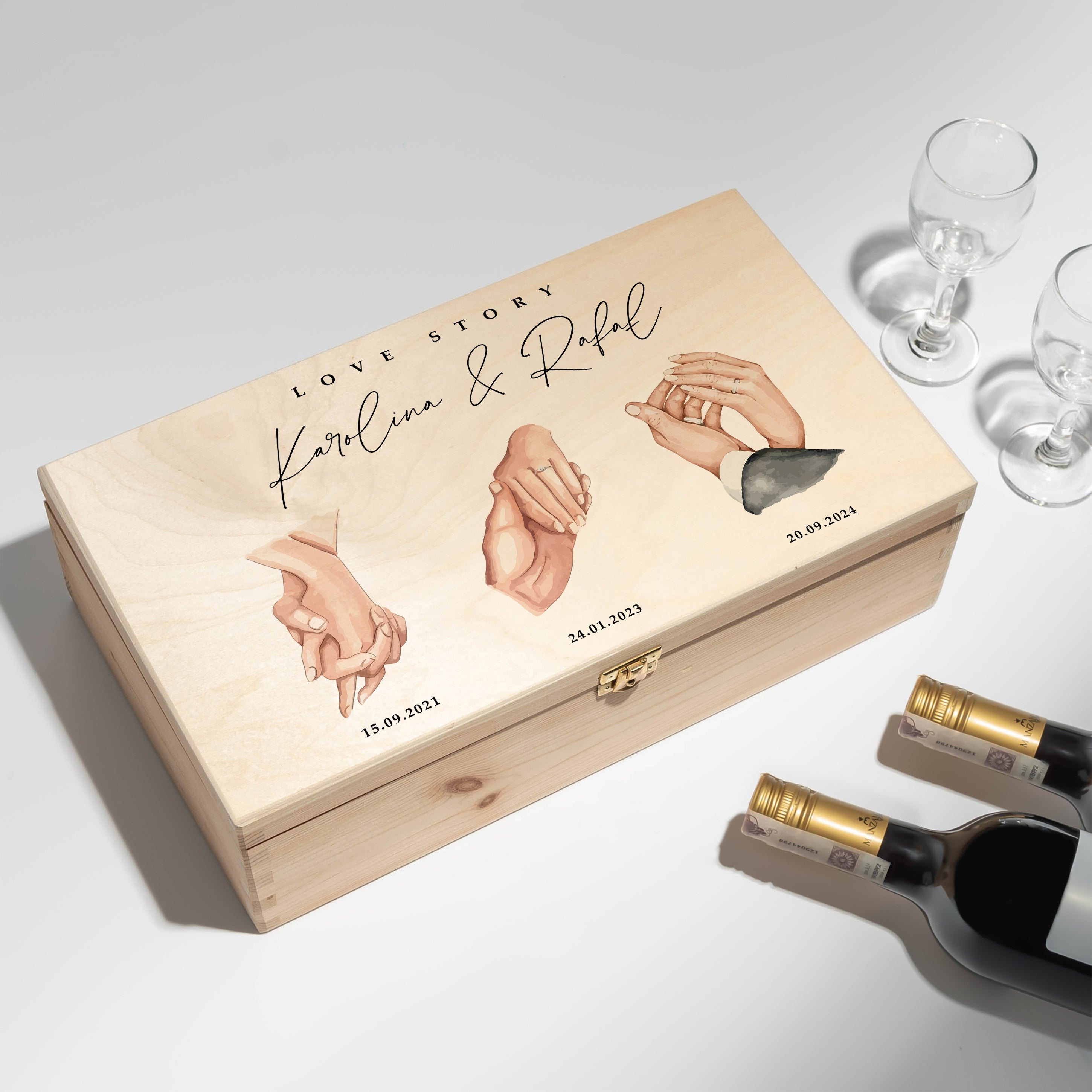 Skrzynka do wina dla Pary Młodej - pamiątka dla nowożeńców