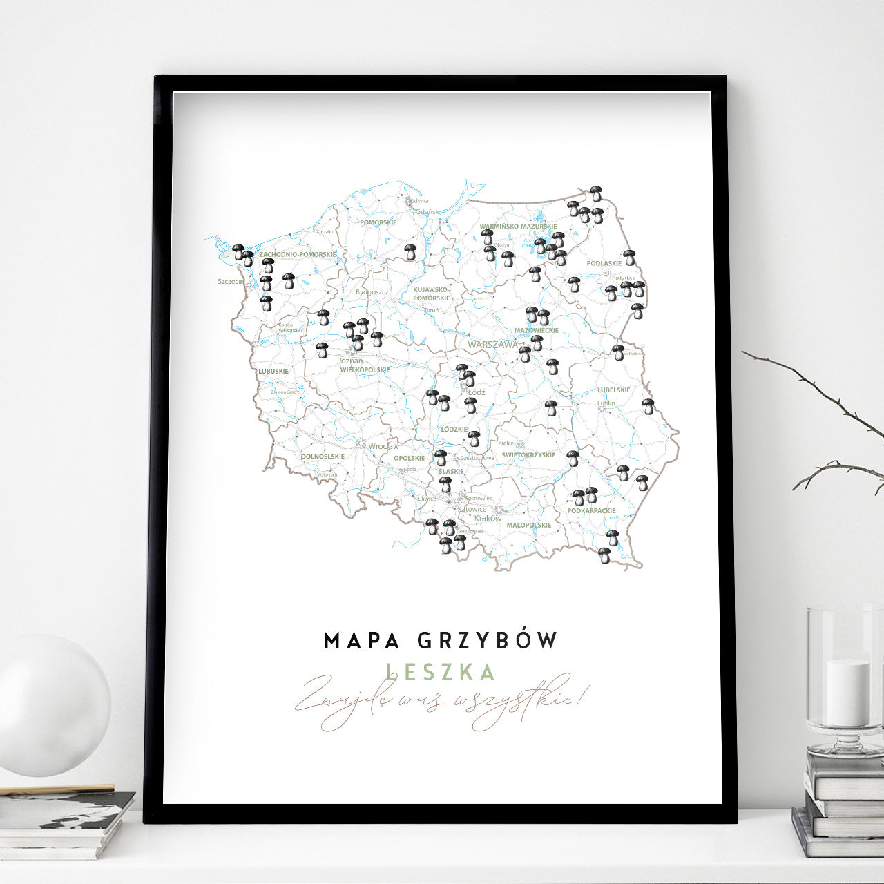 Personalizowany plakat dla grzybiarza - Mapa Grzybów