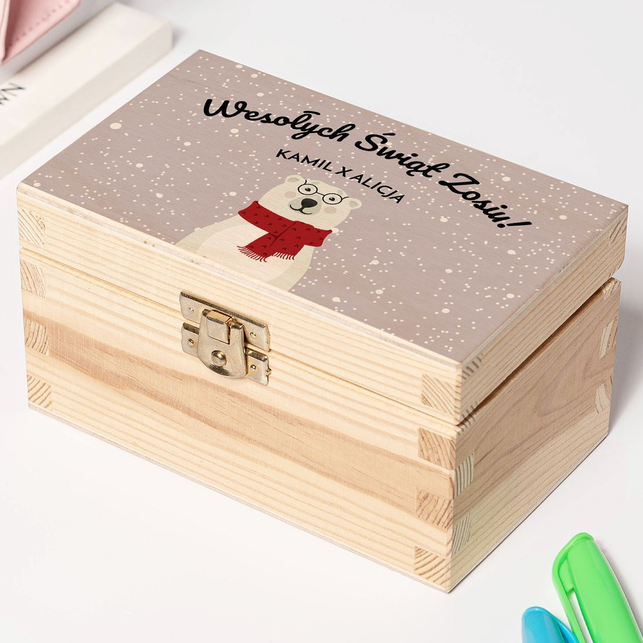 Personalizowana szkatułka drewniana dla dziecka na Święta