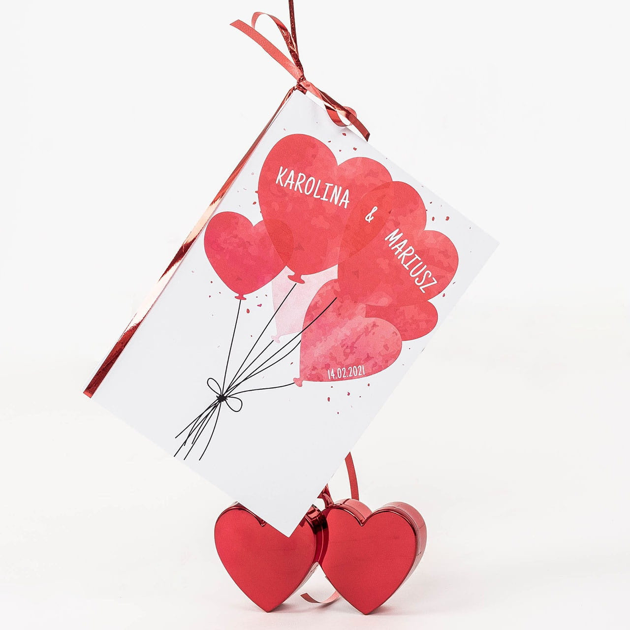 Zestaw prezentowy na Walentynki - duży balon serce i kartka