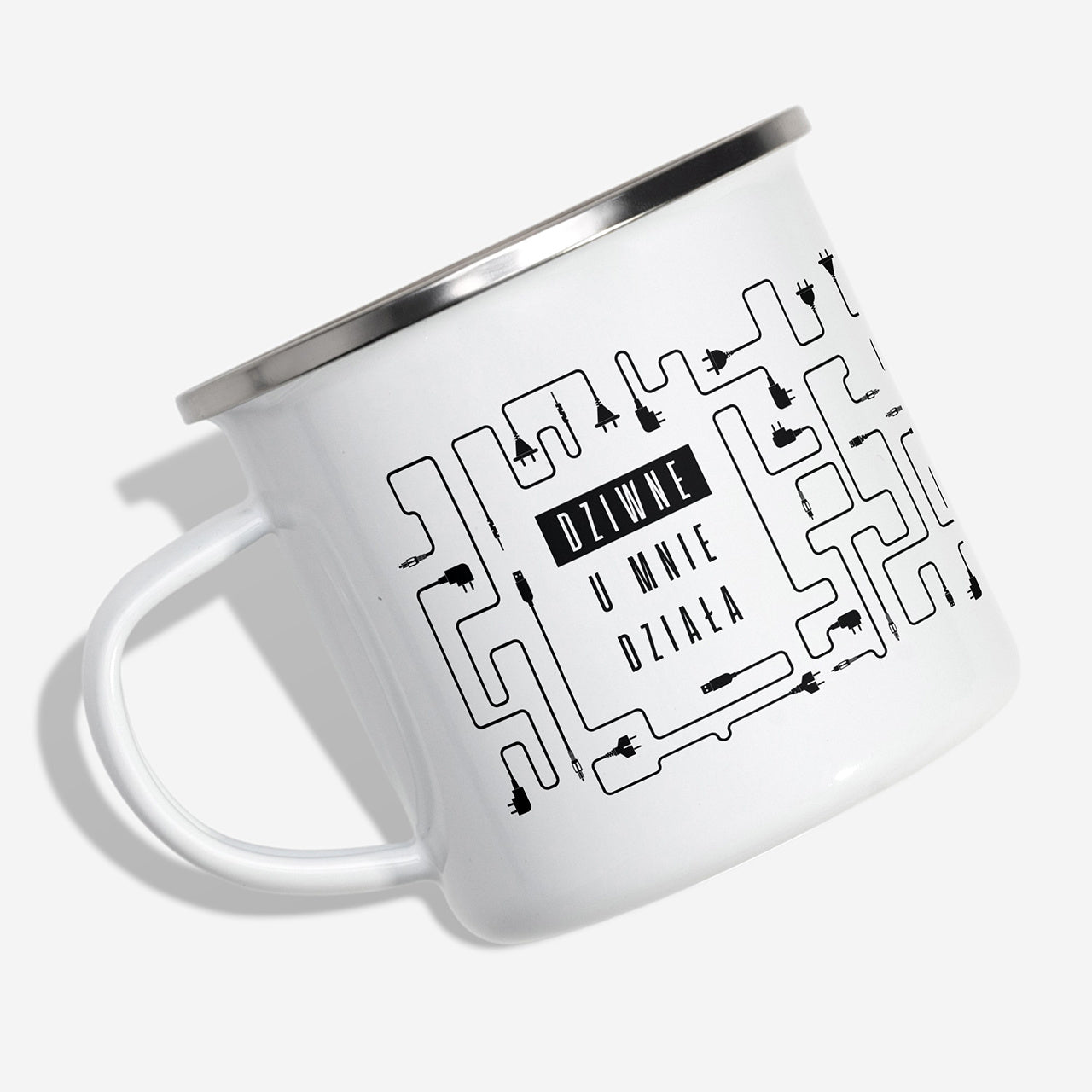 Emaliowany kubek dla informatyka - U Mnie Działa prezent dla informatyka kubek z grawerem prezent dla programisty