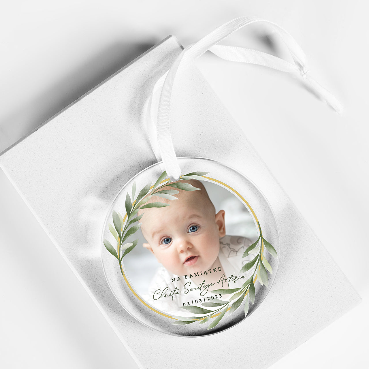Szklana zawieszka ze zdjęciem - pamiątka chrztu świętego